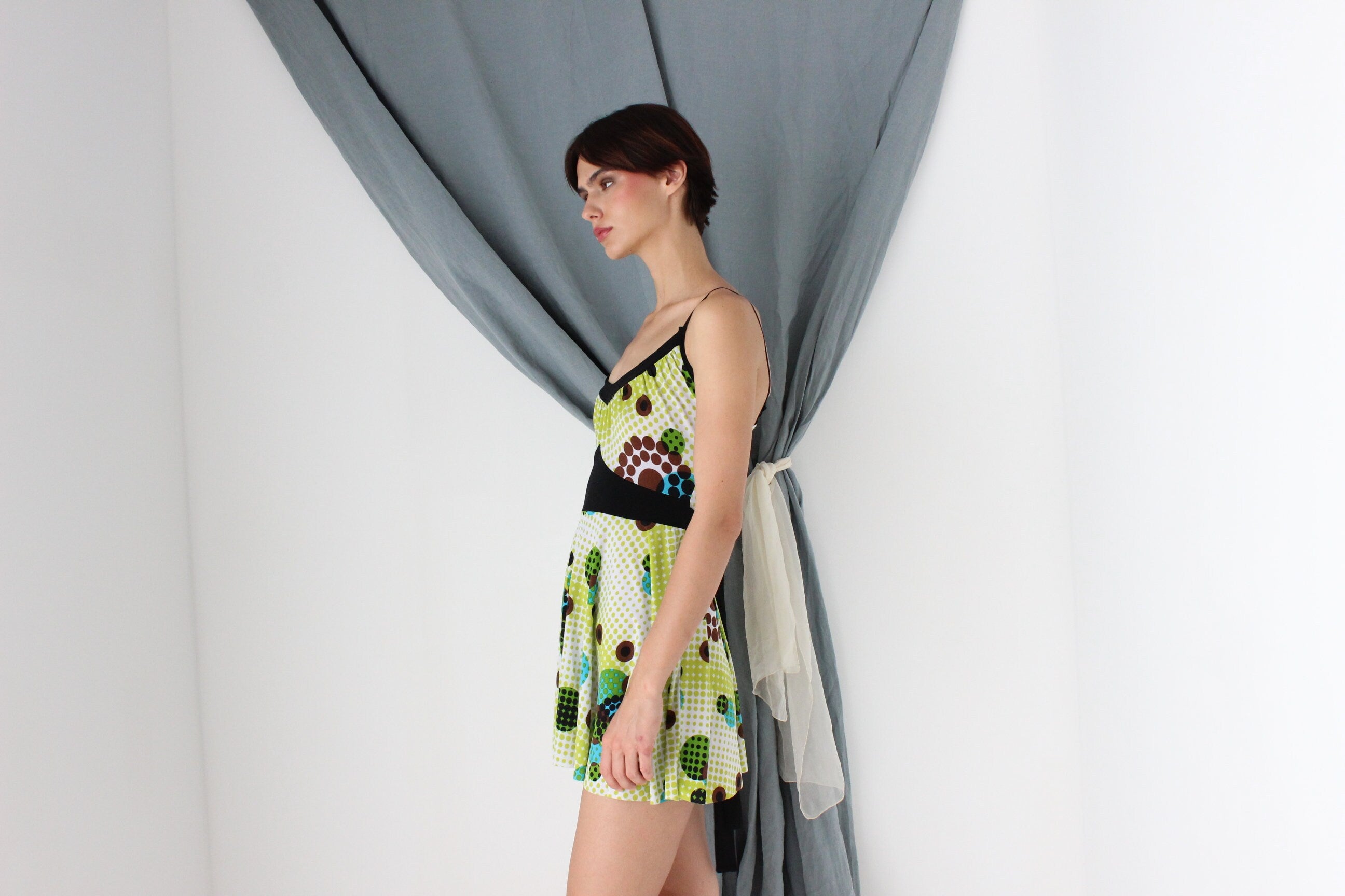 MADE IN ITALY 2000s Slinky Lime Green Mini Dress