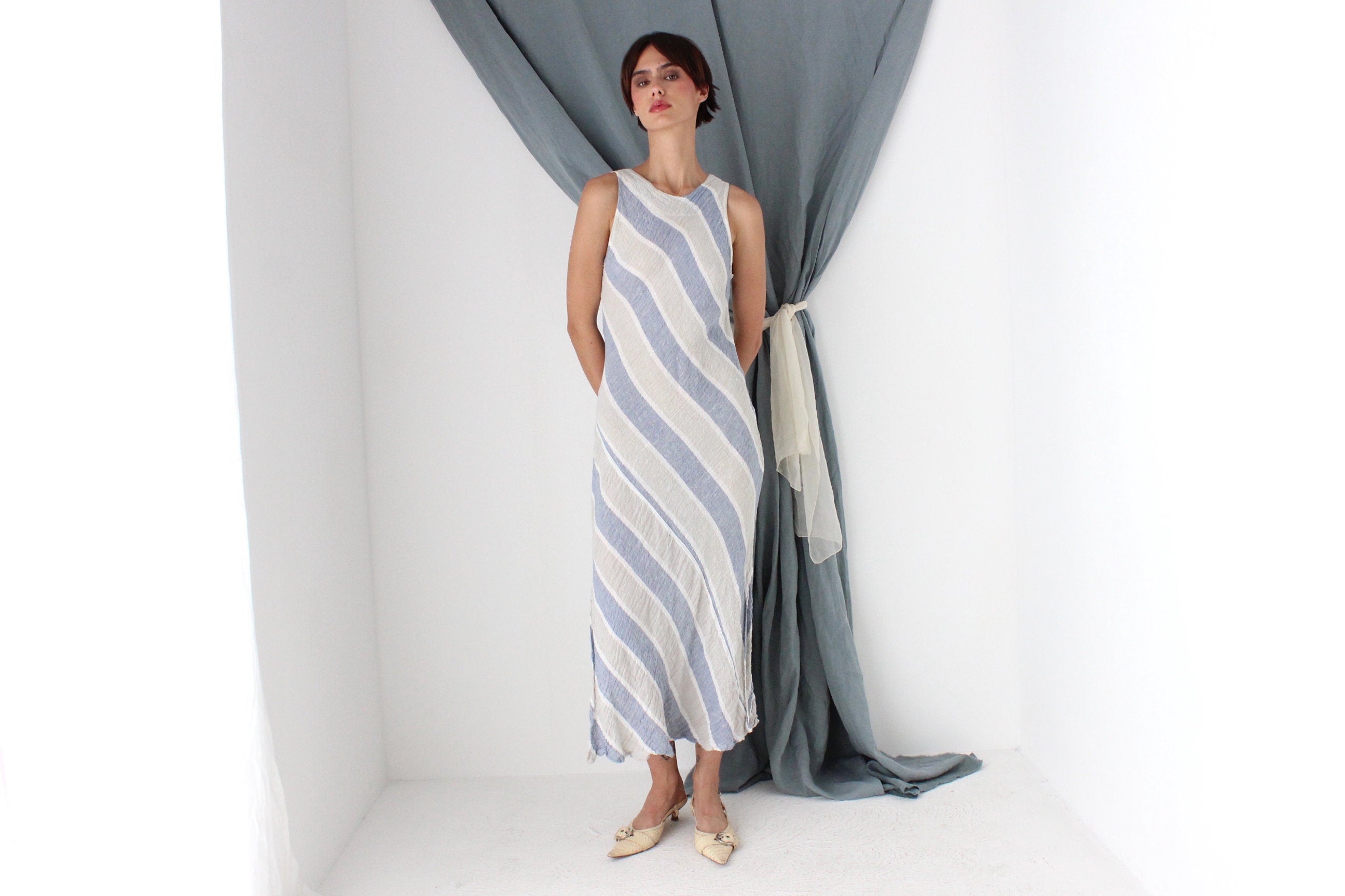 MADE IN ITALY Pure Italian Linen Bias Cut Dress