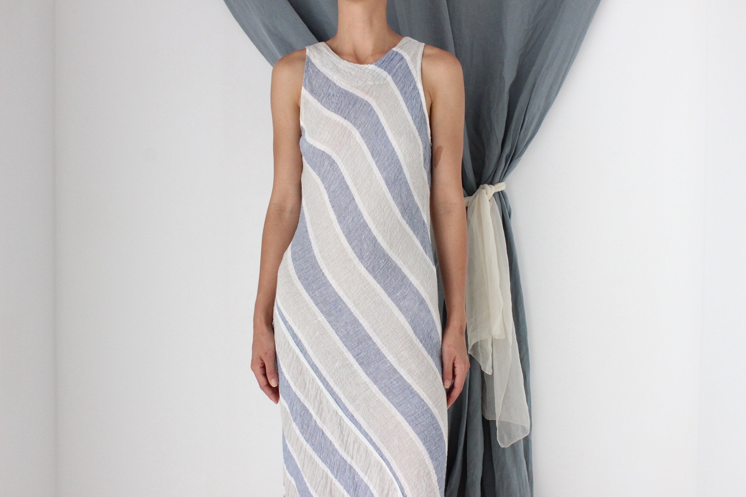 MADE IN ITALY Pure Italian Linen Bias Cut Dress