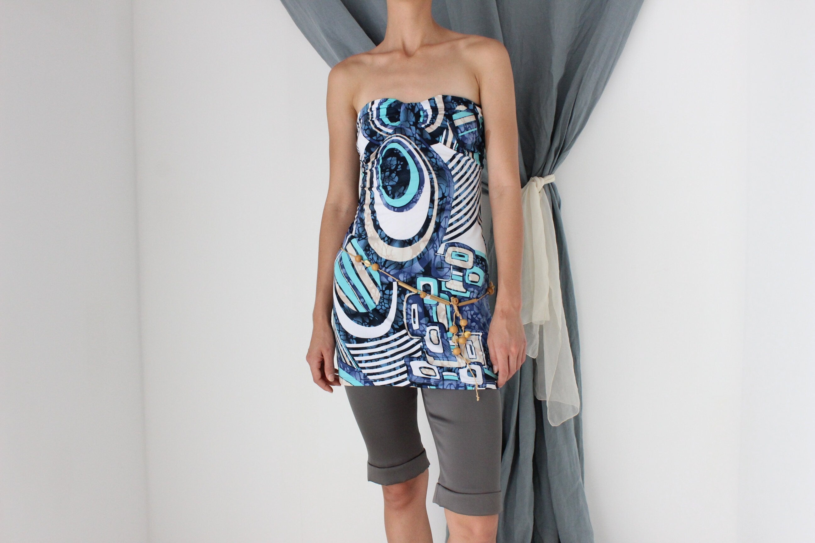 MADE IN ITALY 2000s Strapless Bandeau Mini Dress / Top