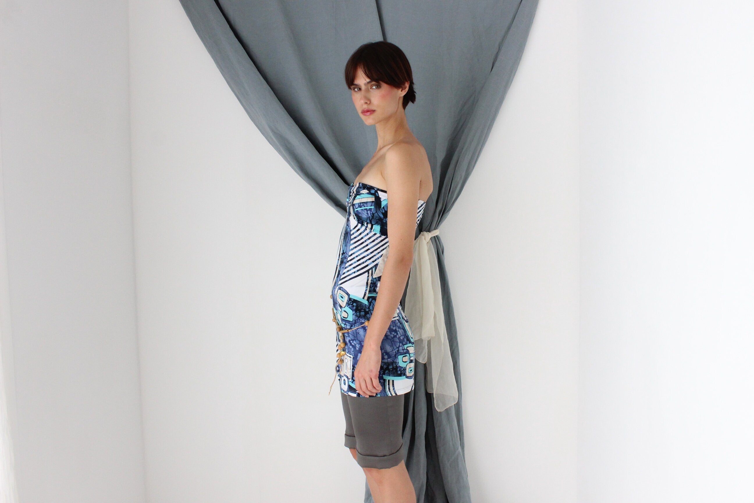 MADE IN ITALY 2000s Strapless Bandeau Mini Dress / Top