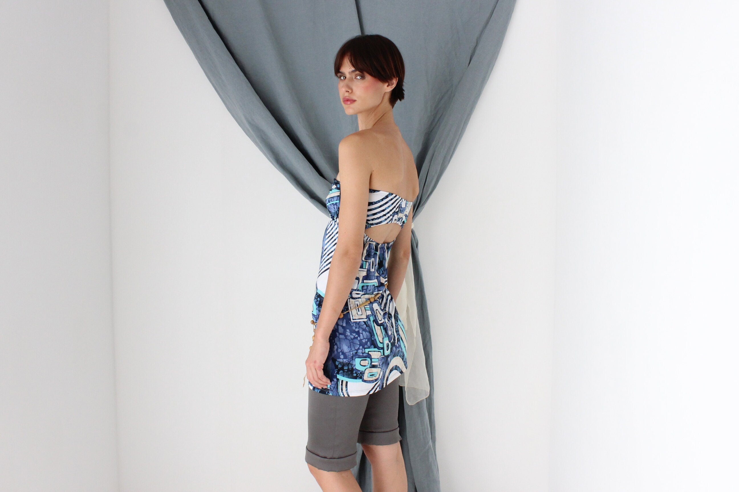 MADE IN ITALY 2000s Strapless Bandeau Mini Dress / Top