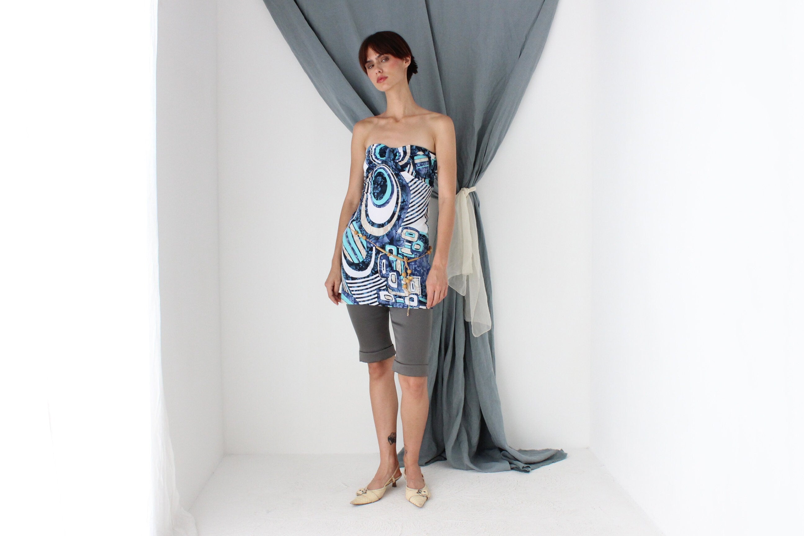 MADE IN ITALY 2000s Strapless Bandeau Mini Dress / Top