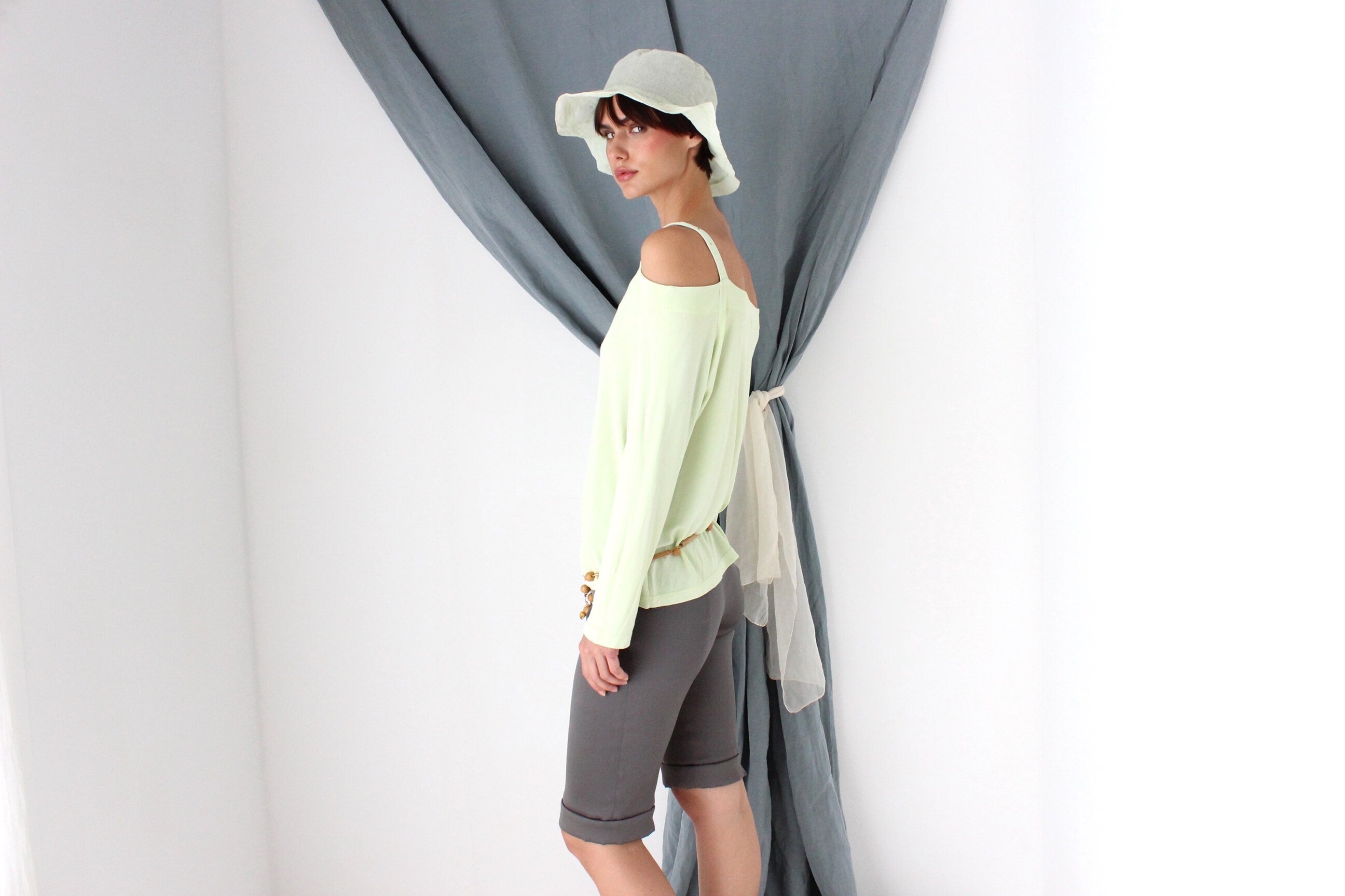 MADE IN ITALY 2000s Slinky Pastel Cold Shoulder Top