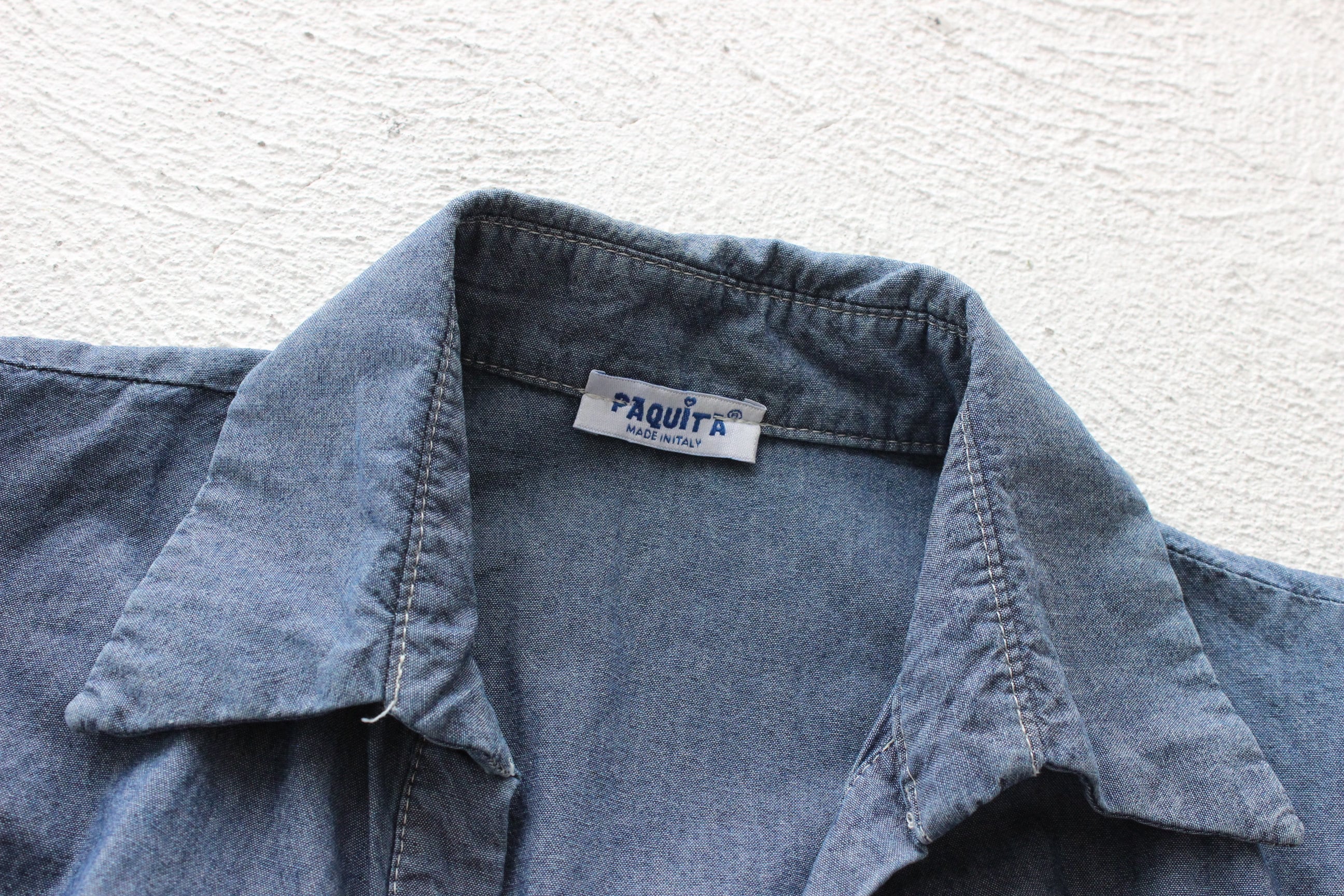 MADE IN ITALY 2000s Denim Puff Sleeve Bodysuit w/ Rainbow Buttons