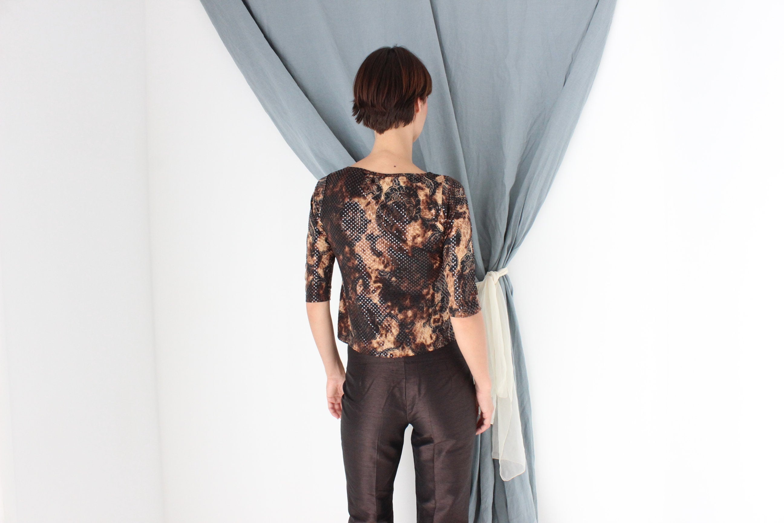 MADE IN ITALY "Leopard & Lace" Y2K Sequin Fitted Crop Top