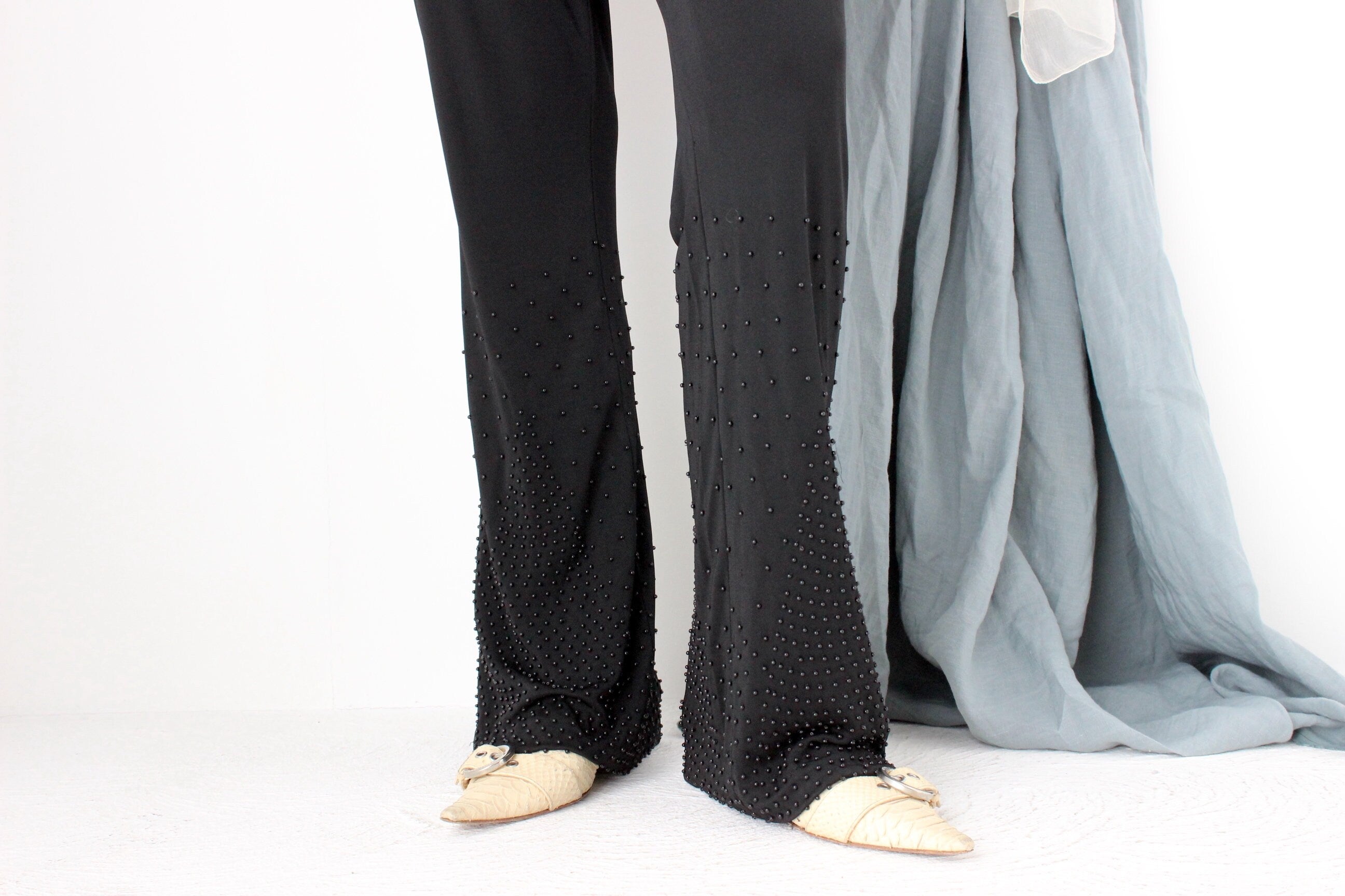 MADE IN ITALY 90s Alberta Ferretti High Waist Flares w/ Beading