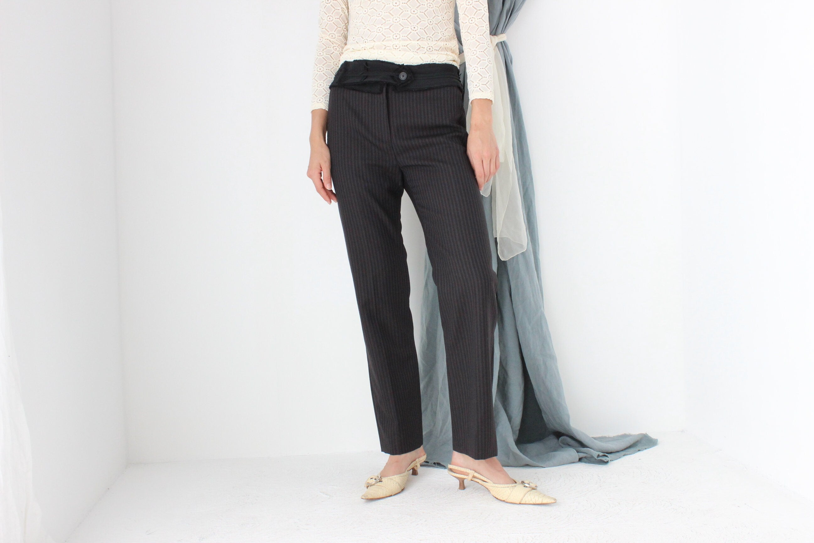 MADE IN ITALY 2000s Prada Runway Frayed Waist Wool Trousers
