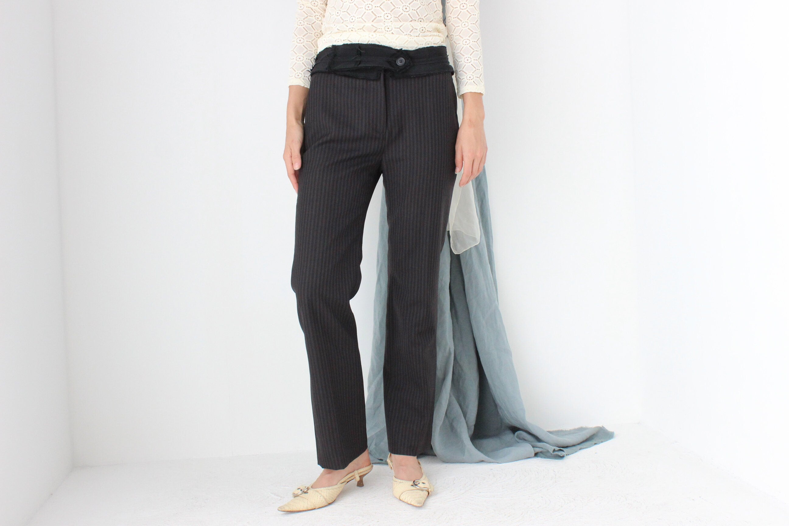 MADE IN ITALY 2000s Prada Runway Frayed Waist Wool Trousers