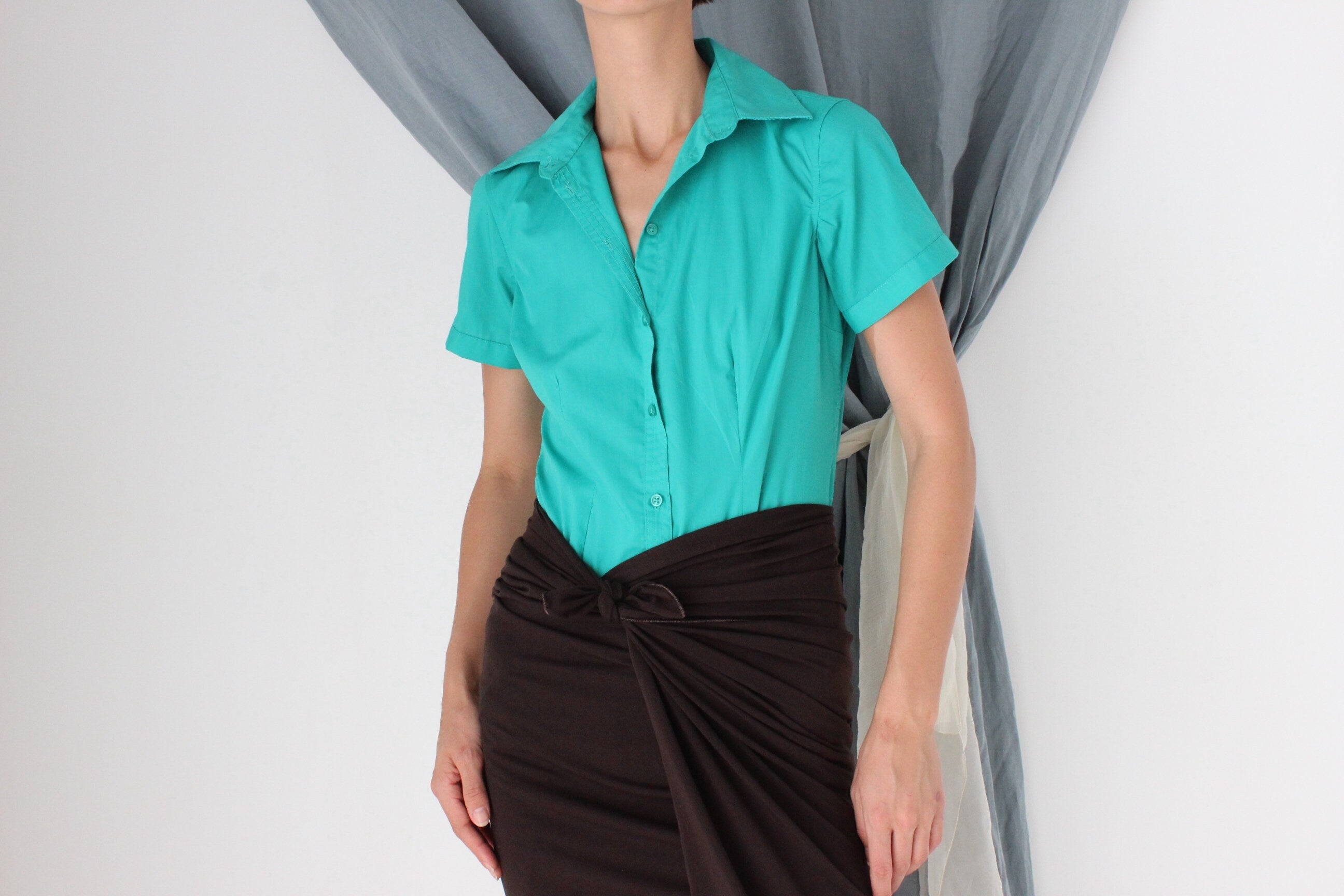 MADE IN ITALY 2000s Cotton Short Sleeve Shirt Bodysuit