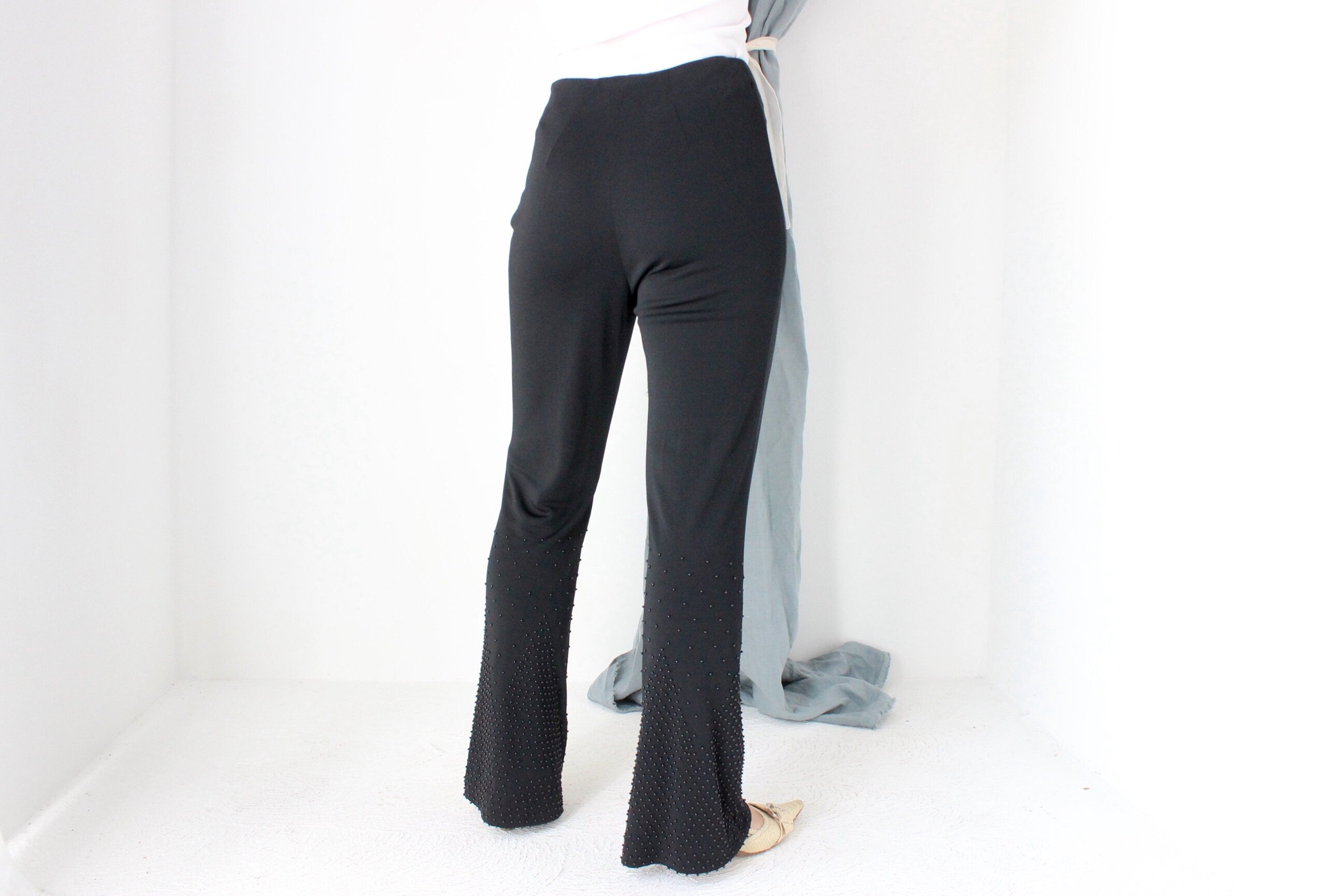MADE IN ITALY 90s Alberta Ferretti High Waist Flares w/ Beading