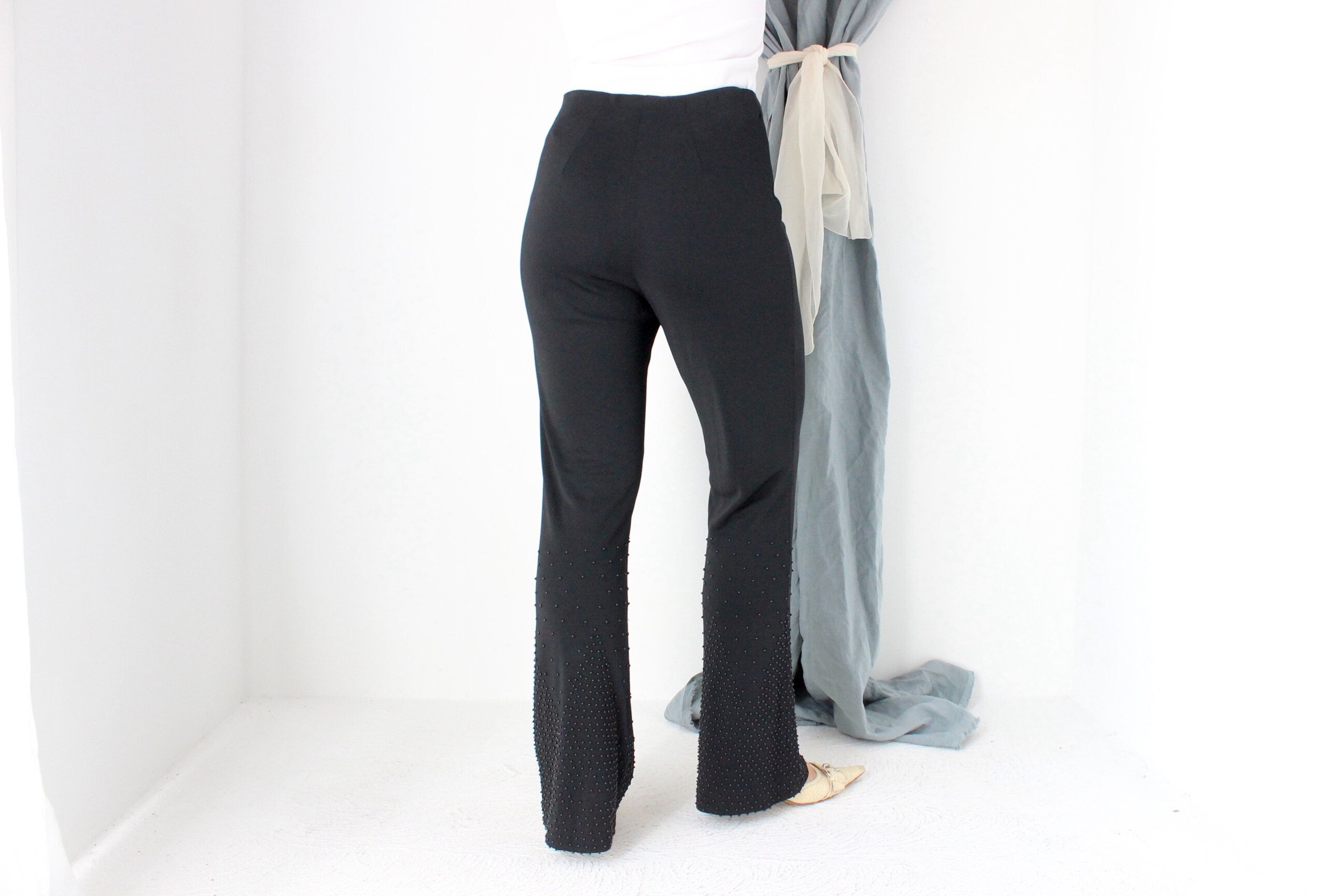 MADE IN ITALY 90s Alberta Ferretti High Waist Flares w/ Beading