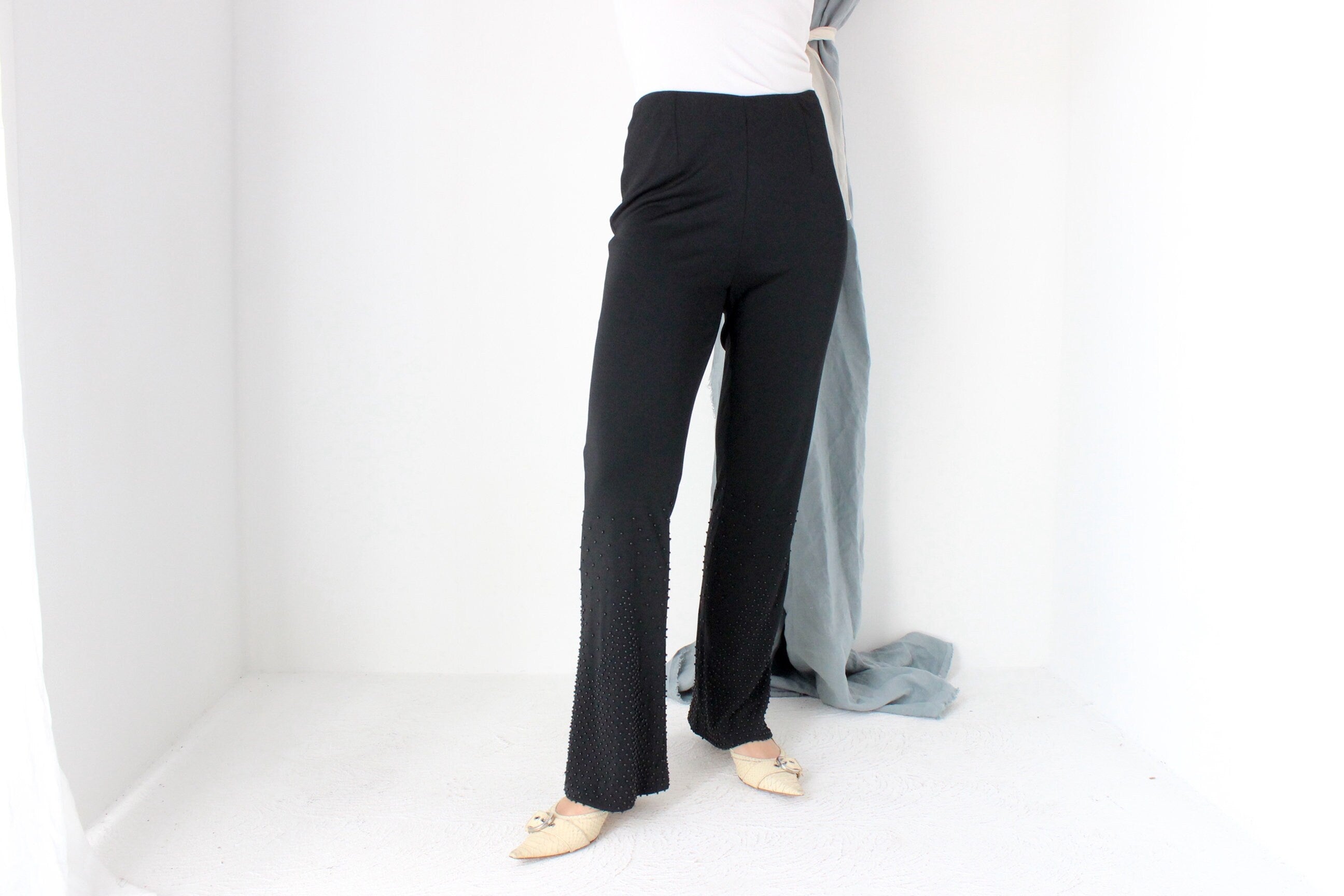 MADE IN ITALY 90s Alberta Ferretti High Waist Flares w/ Beading