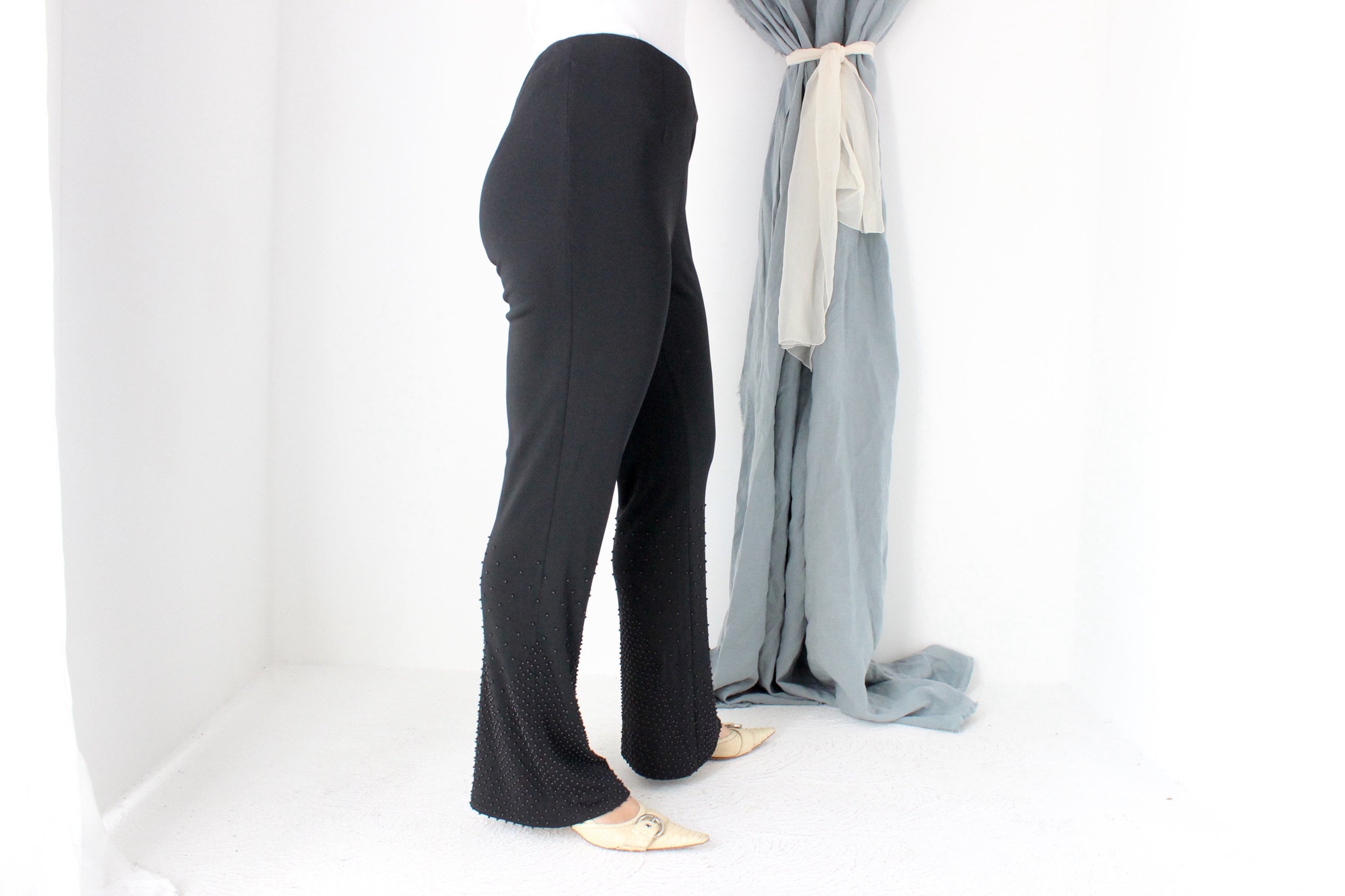 MADE IN ITALY 90s Alberta Ferretti High Waist Flares w/ Beading
