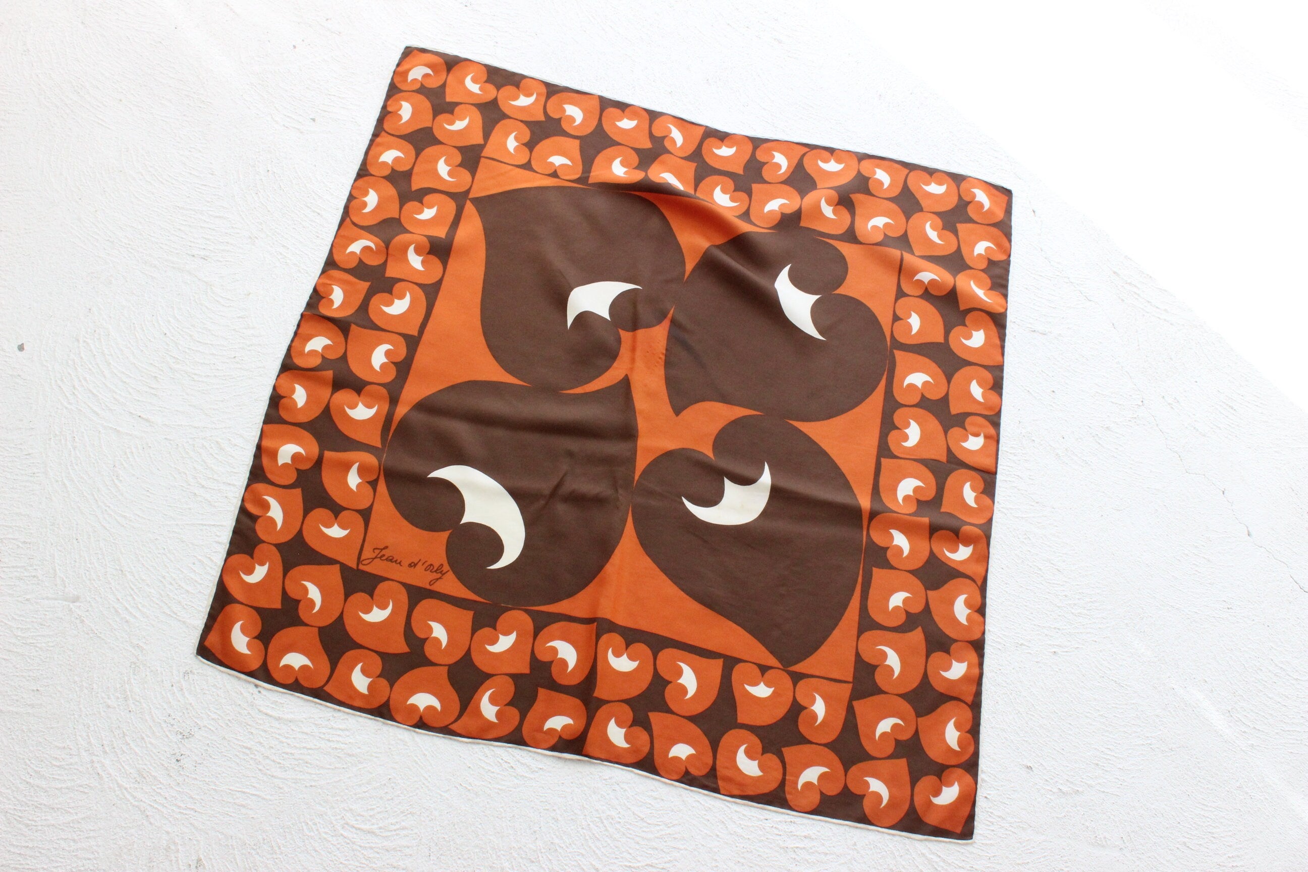 MADE IN ITALY 70s Warm Toned Modernist Silk Scarf