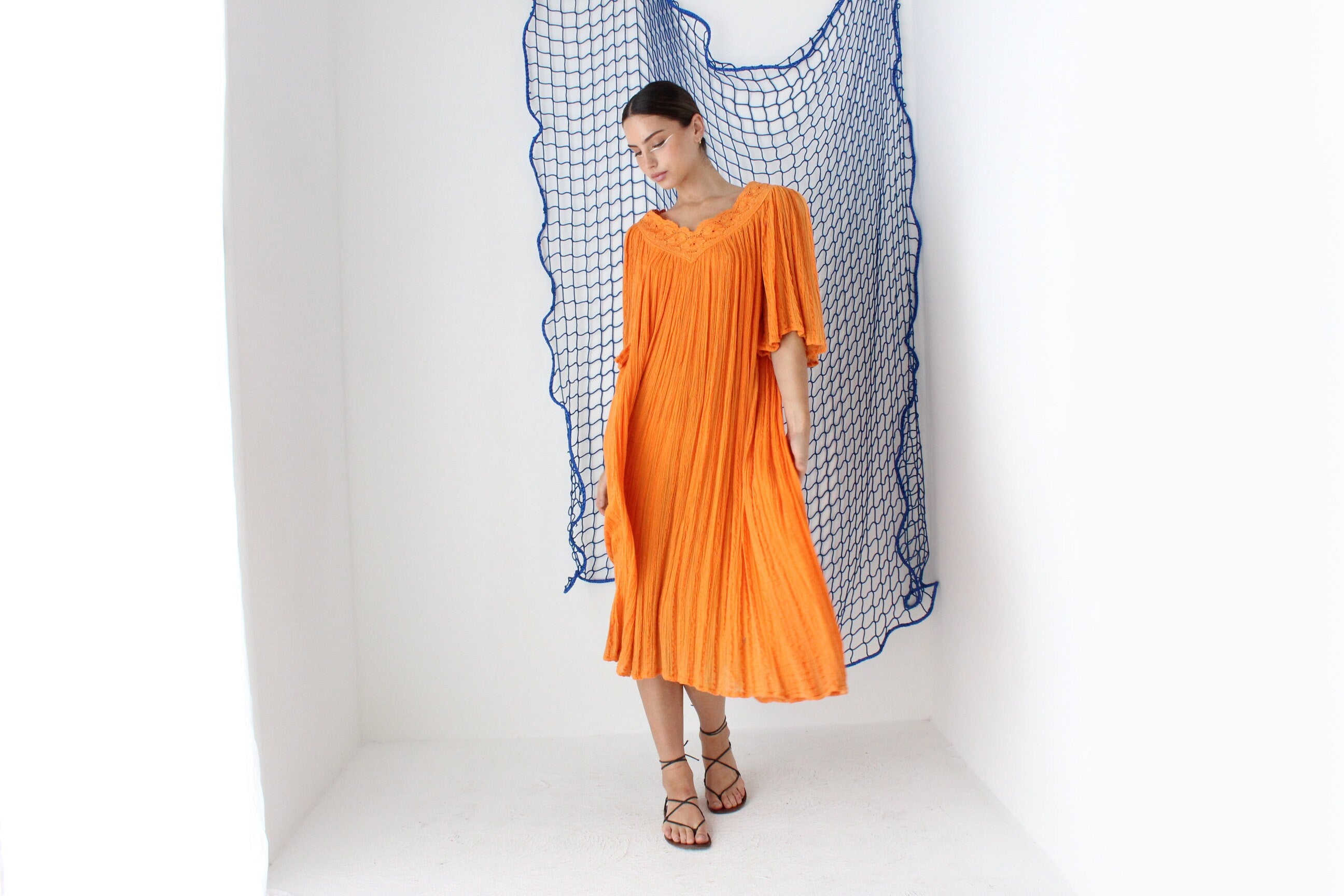 MADE IN GREECE 90s Cotton Gauze Relaxed Grecian Smock