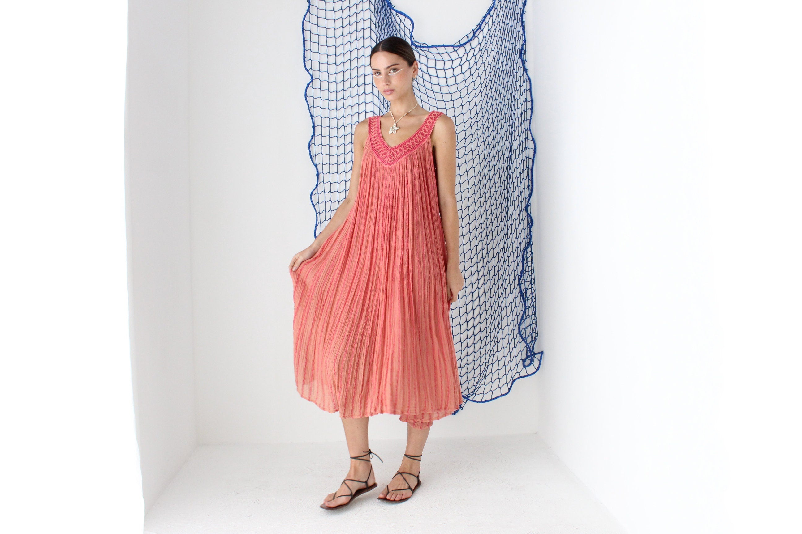 MADE IN GREECE 90s Cotton Gauze Trapeze Smock