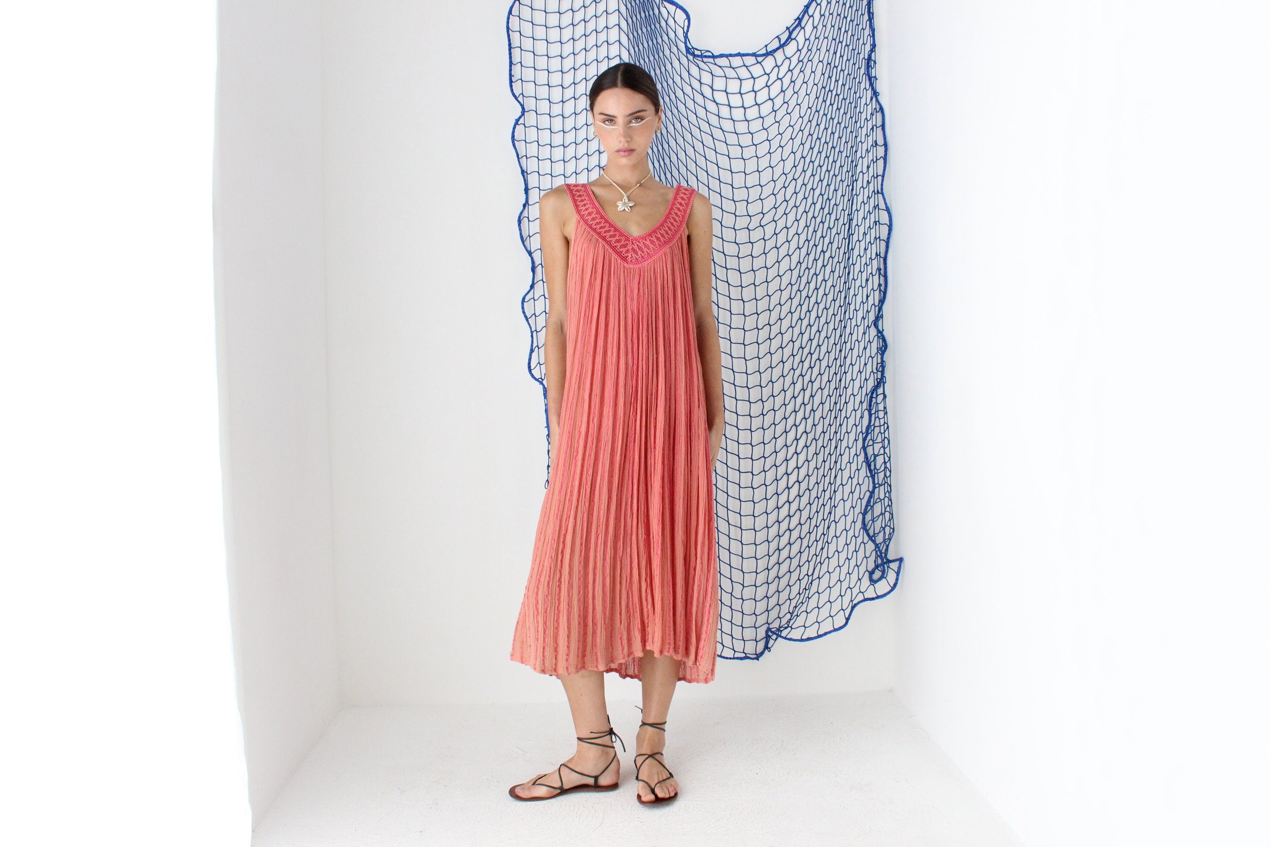 MADE IN GREECE 90s Cotton Gauze Trapeze Smock