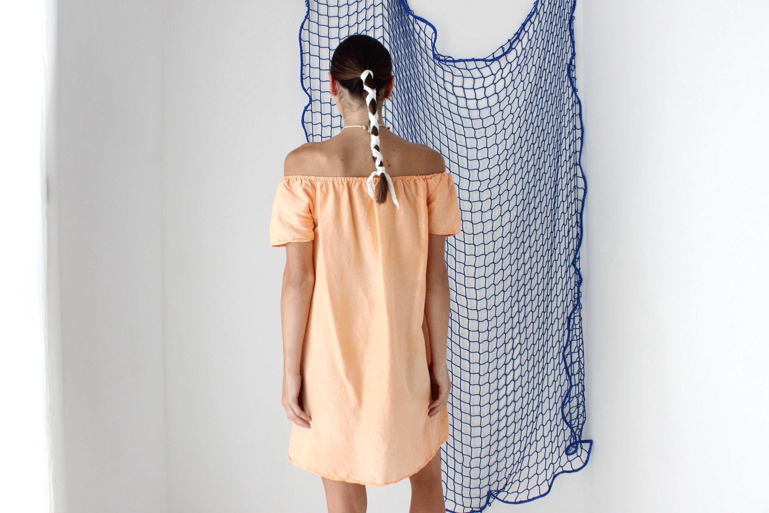FOUND IN GREECE Sherbet Silk Taffeta Off Shoulder Mini