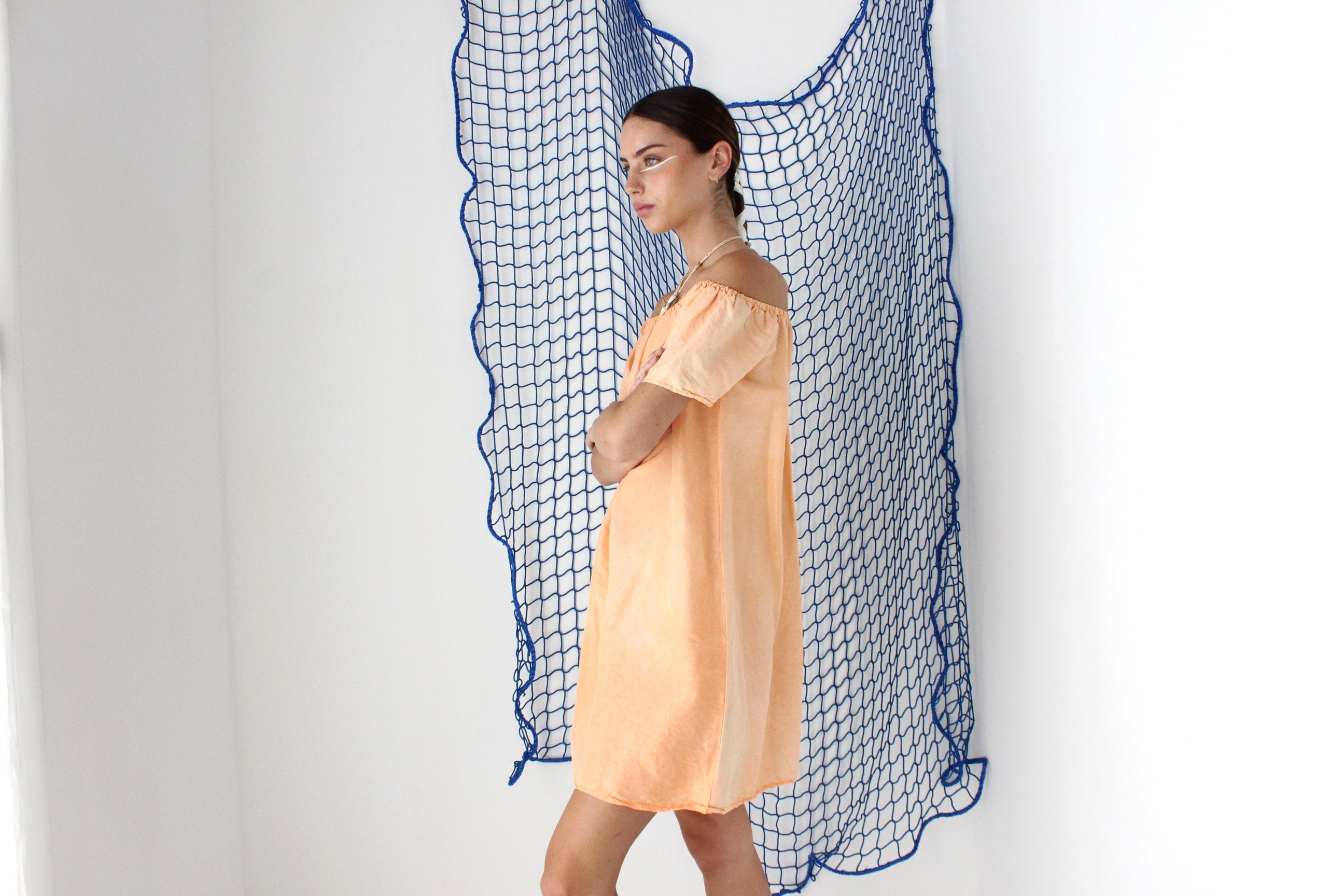 FOUND IN GREECE Sherbet Silk Taffeta Off Shoulder Mini