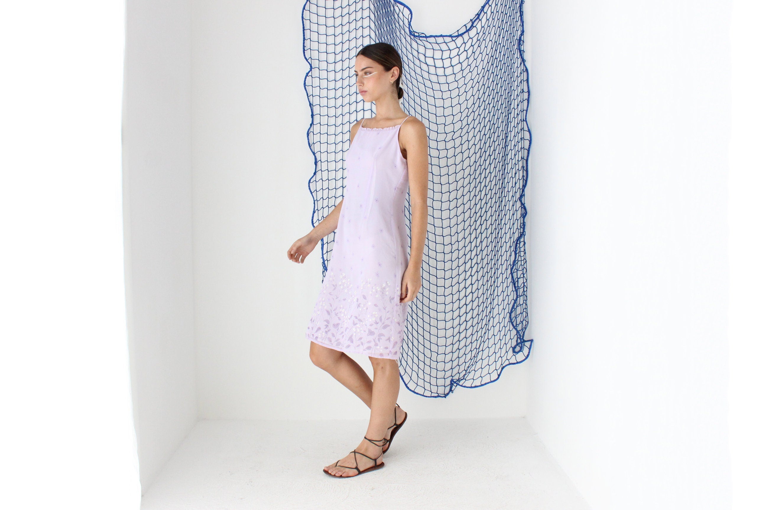 FOUND IN GREECE Y2K Pastel Square Neck A Line Dress