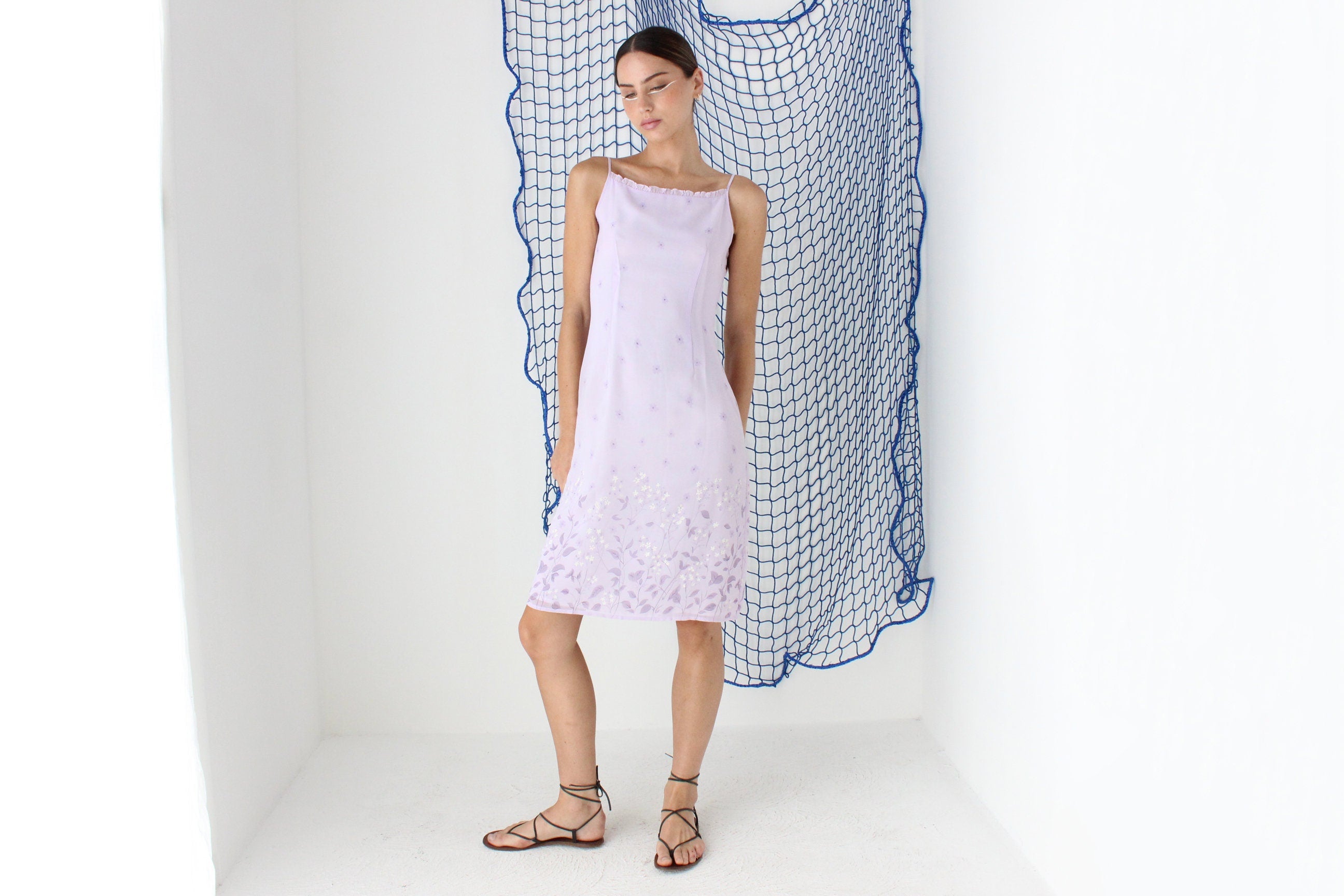 FOUND IN GREECE Y2K Pastel Square Neck A Line Dress