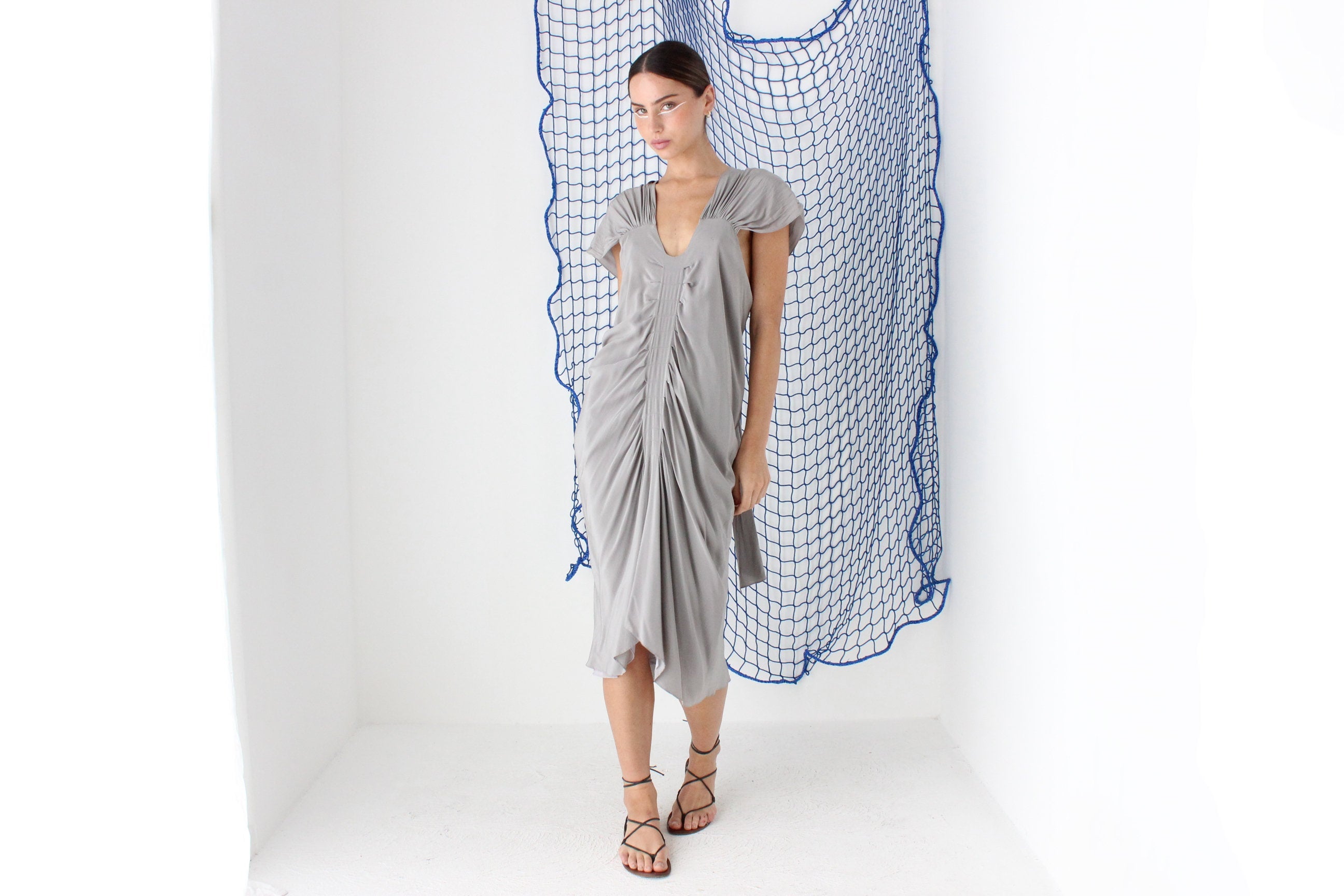 FOUND IN GREECE 2000s Luxury Futuristic Textured Silk Dress