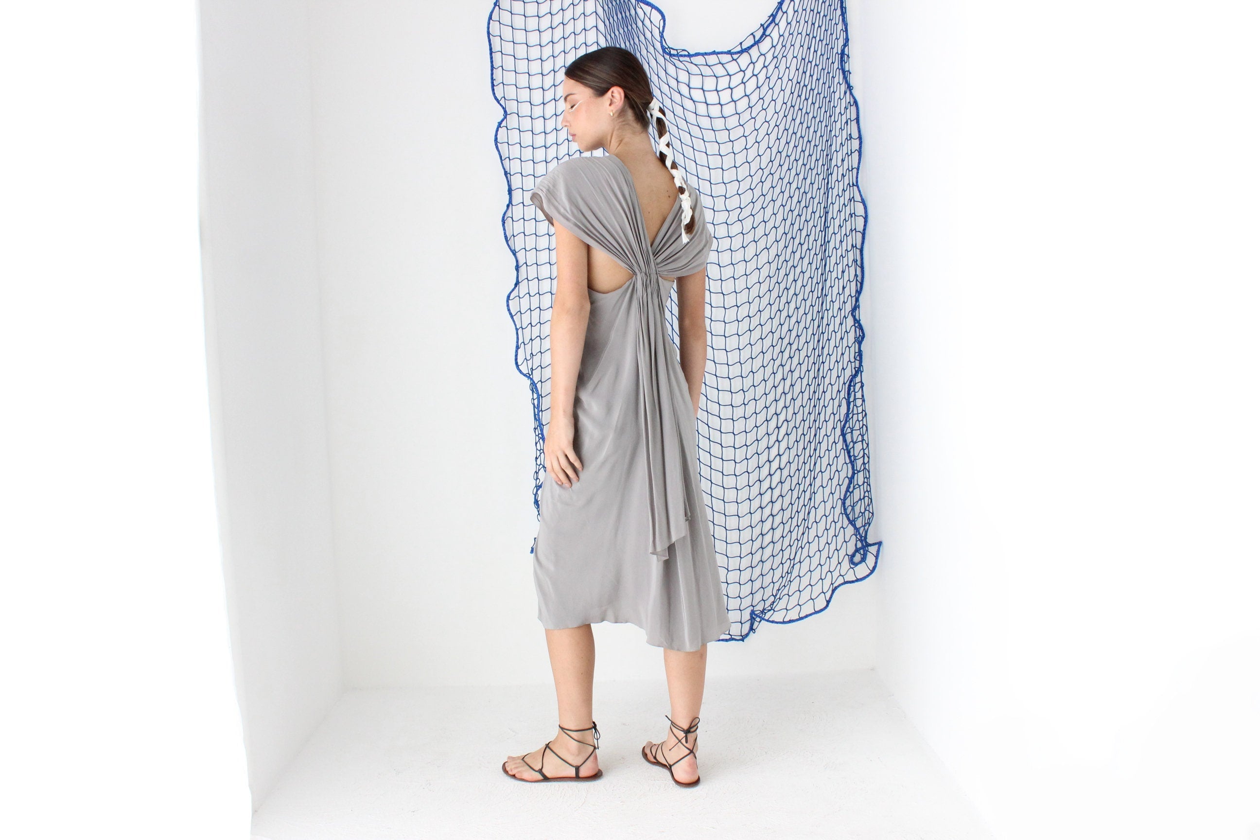 FOUND IN GREECE 2000s Luxury Futuristic Textured Silk Dress