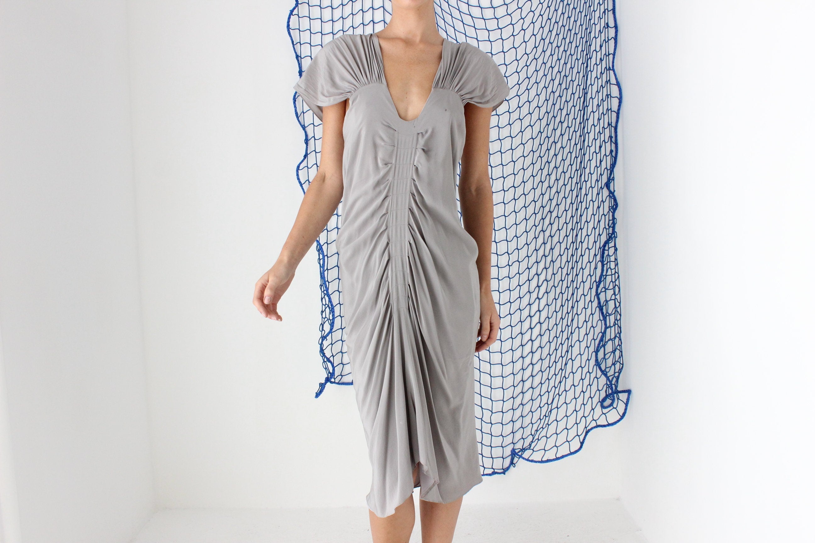 FOUND IN GREECE 2000s Luxury Futuristic Textured Silk Dress