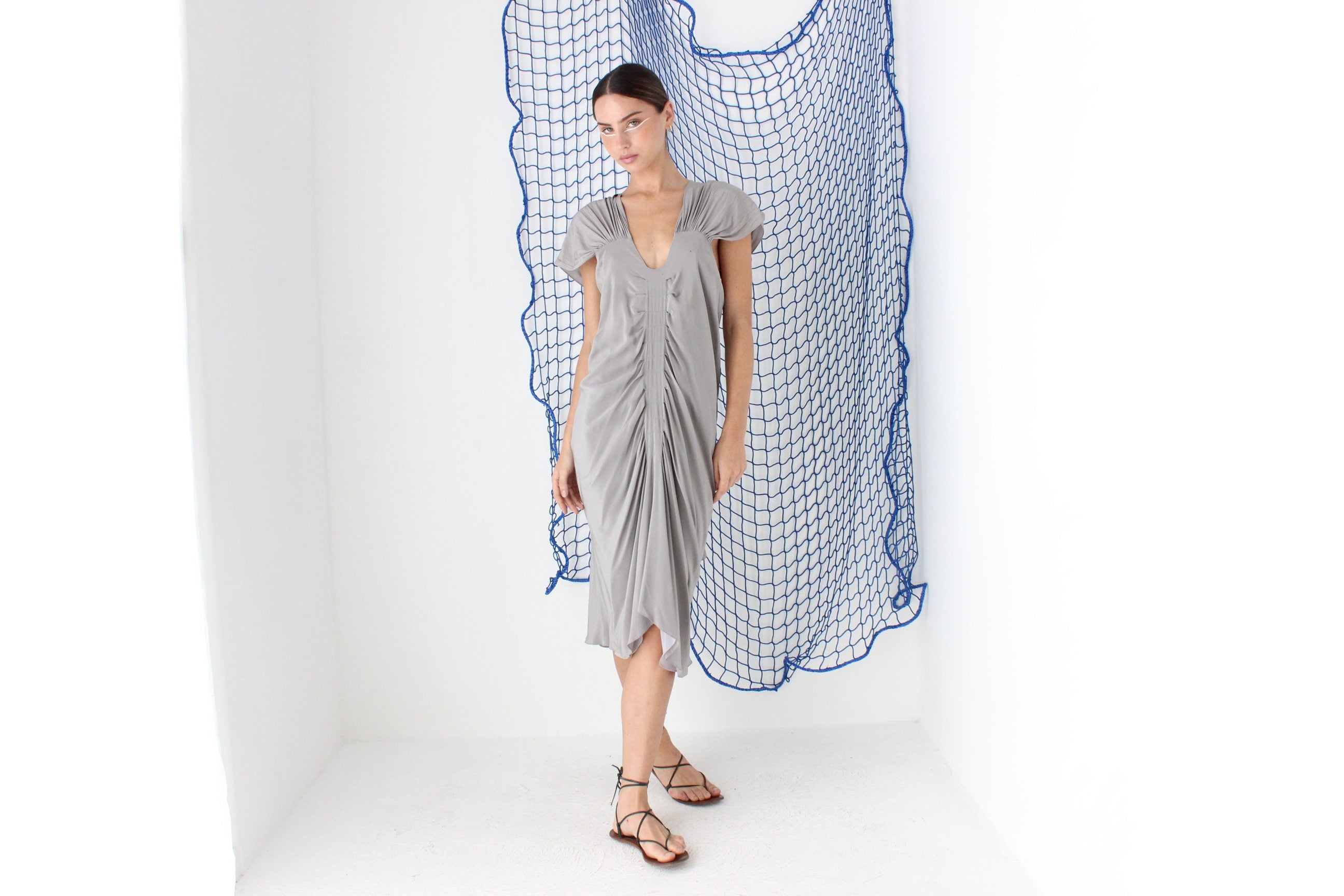 FOUND IN GREECE 2000s Luxury Futuristic Textured Silk Dress