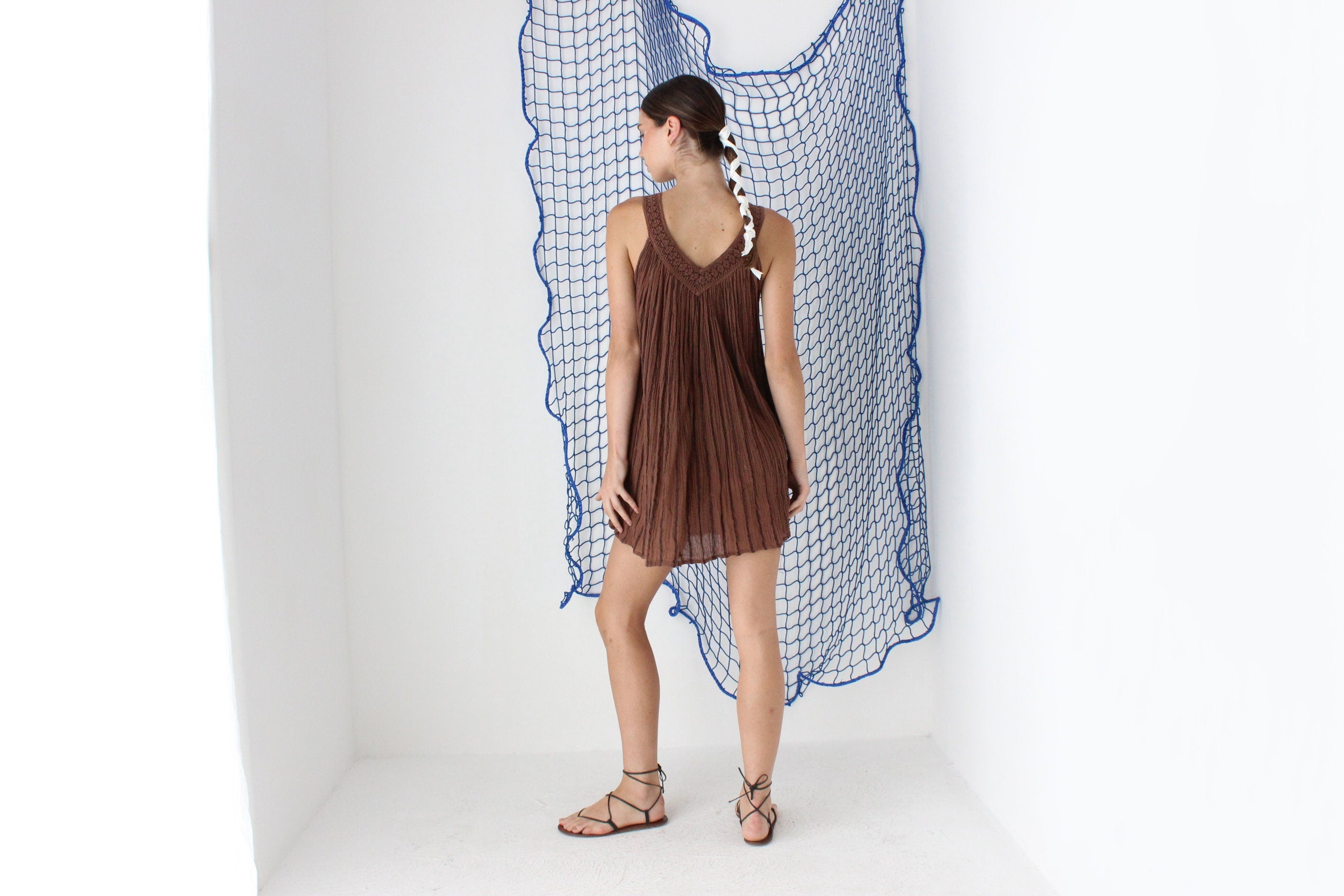 MADE IN GREECE 90s Cotton Gauze Trapeze Mini Dress
