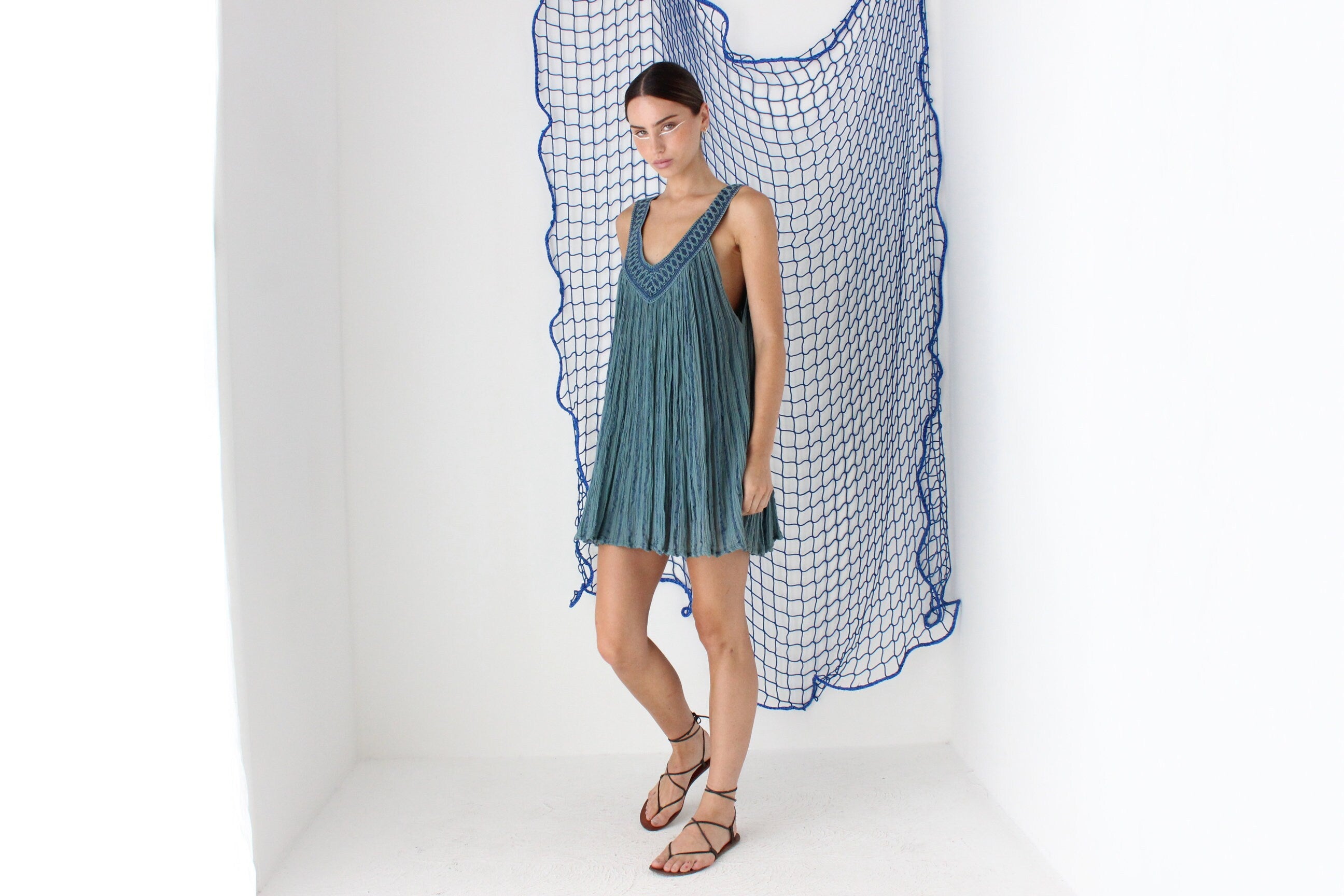 MADE IN GREECE 90s Cotton Gauze Relaxed Summer Mini