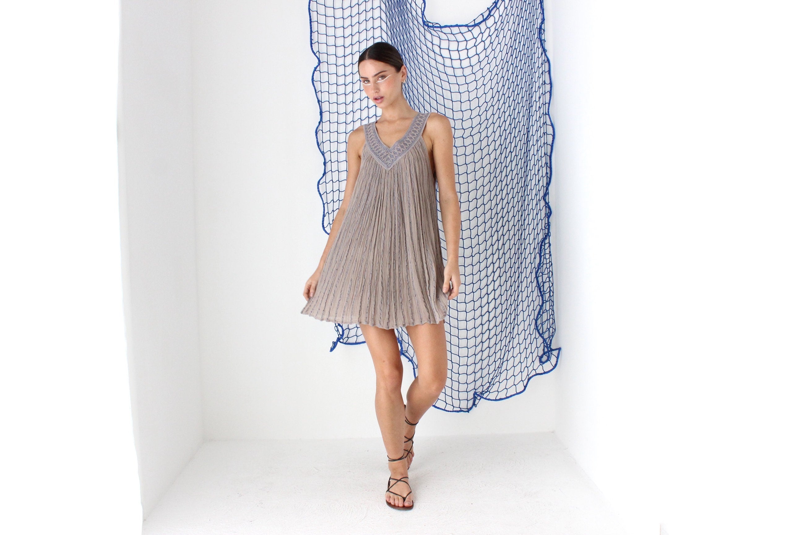 MADE IN GREECE 90s Cotton Gauze Grecian Trapeze Mini