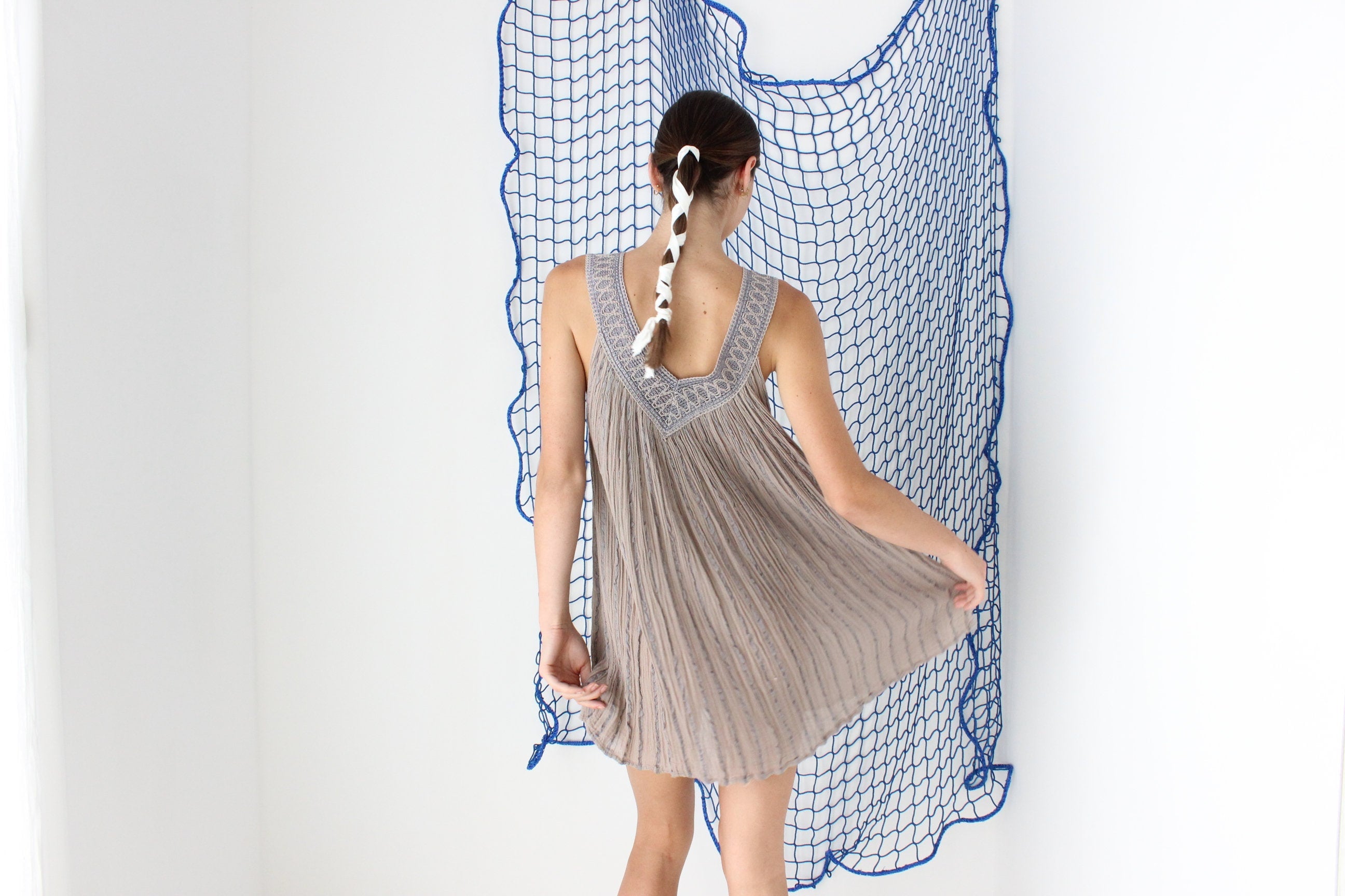 MADE IN GREECE 90s Cotton Gauze Grecian Trapeze Mini