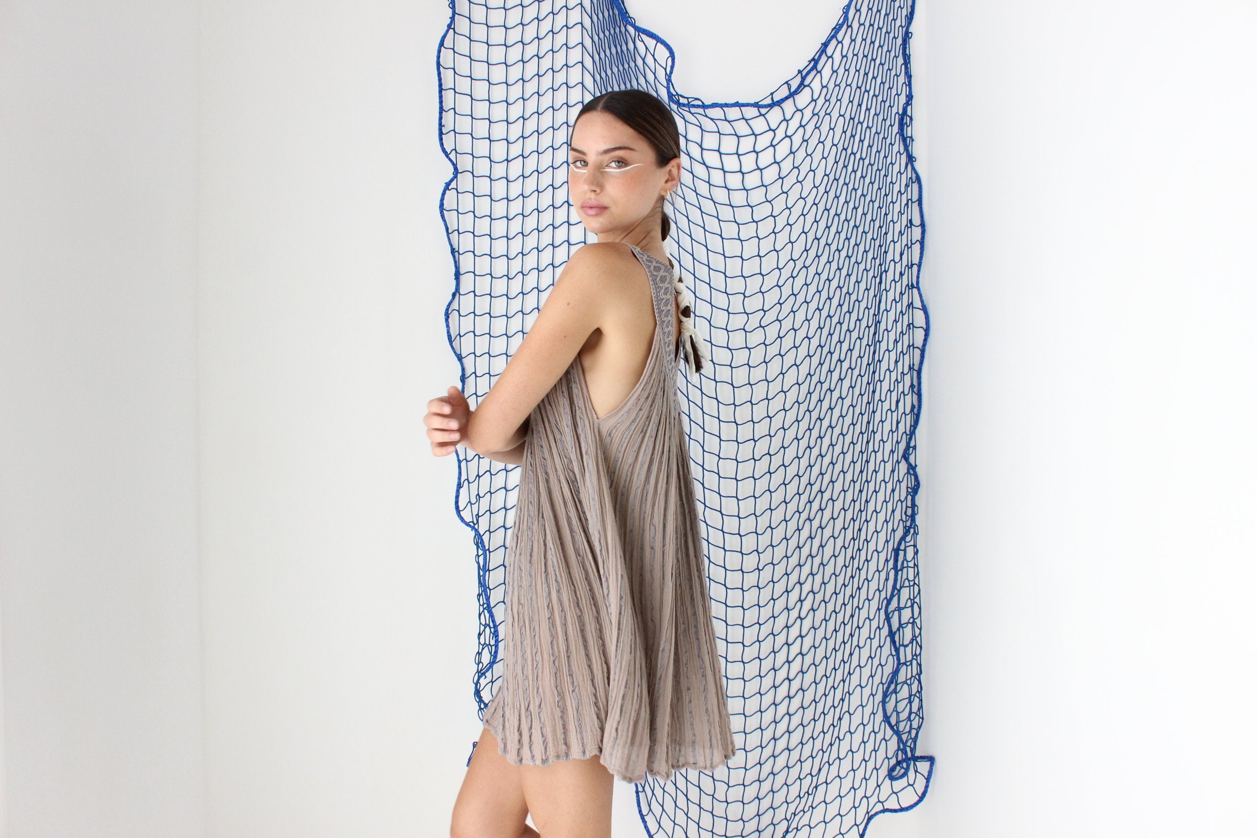 MADE IN GREECE 90s Cotton Gauze Grecian Trapeze Mini