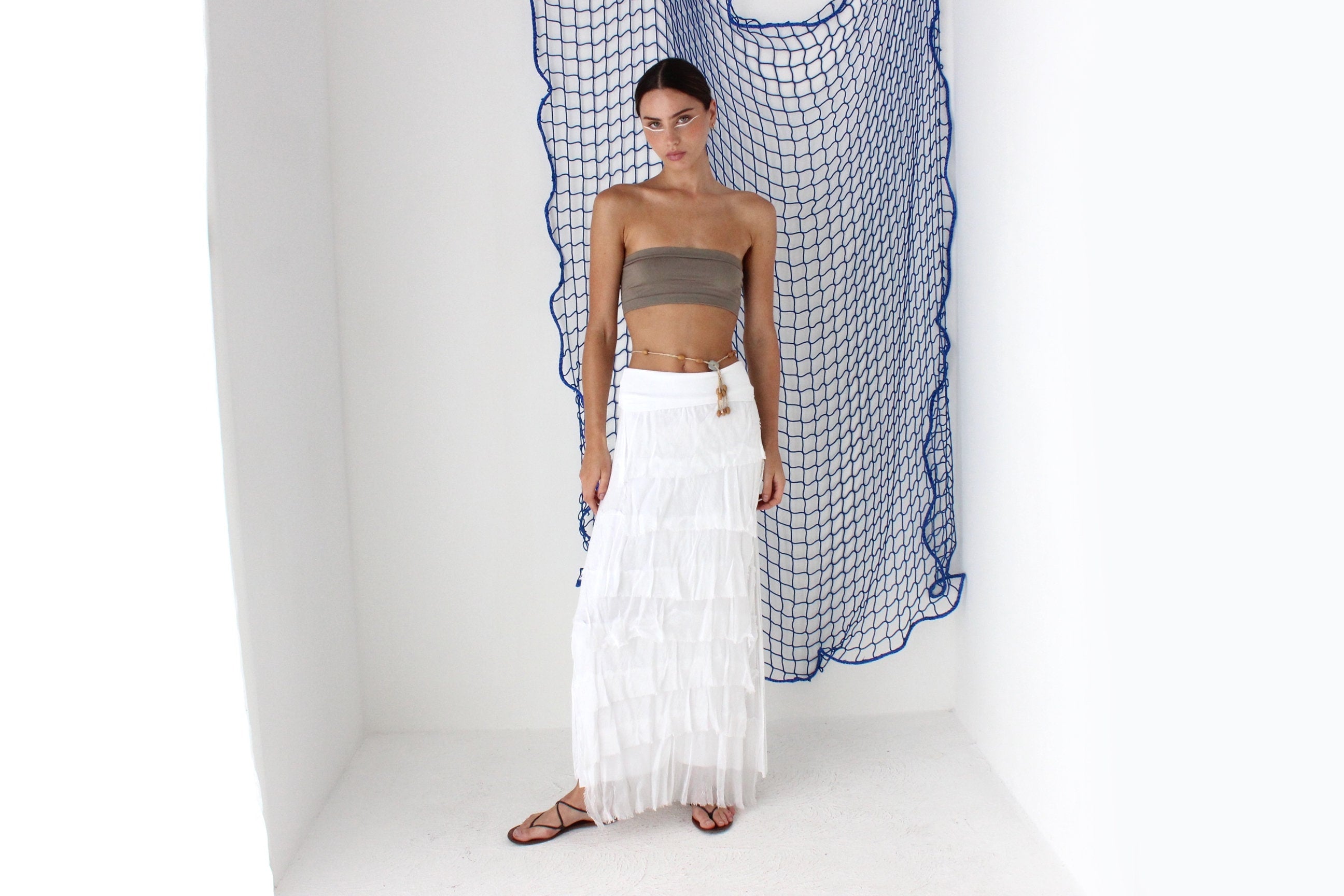 FOUND IN GREECE 90s Jersey & Silk Ruffle Strapless Dress or Skirt