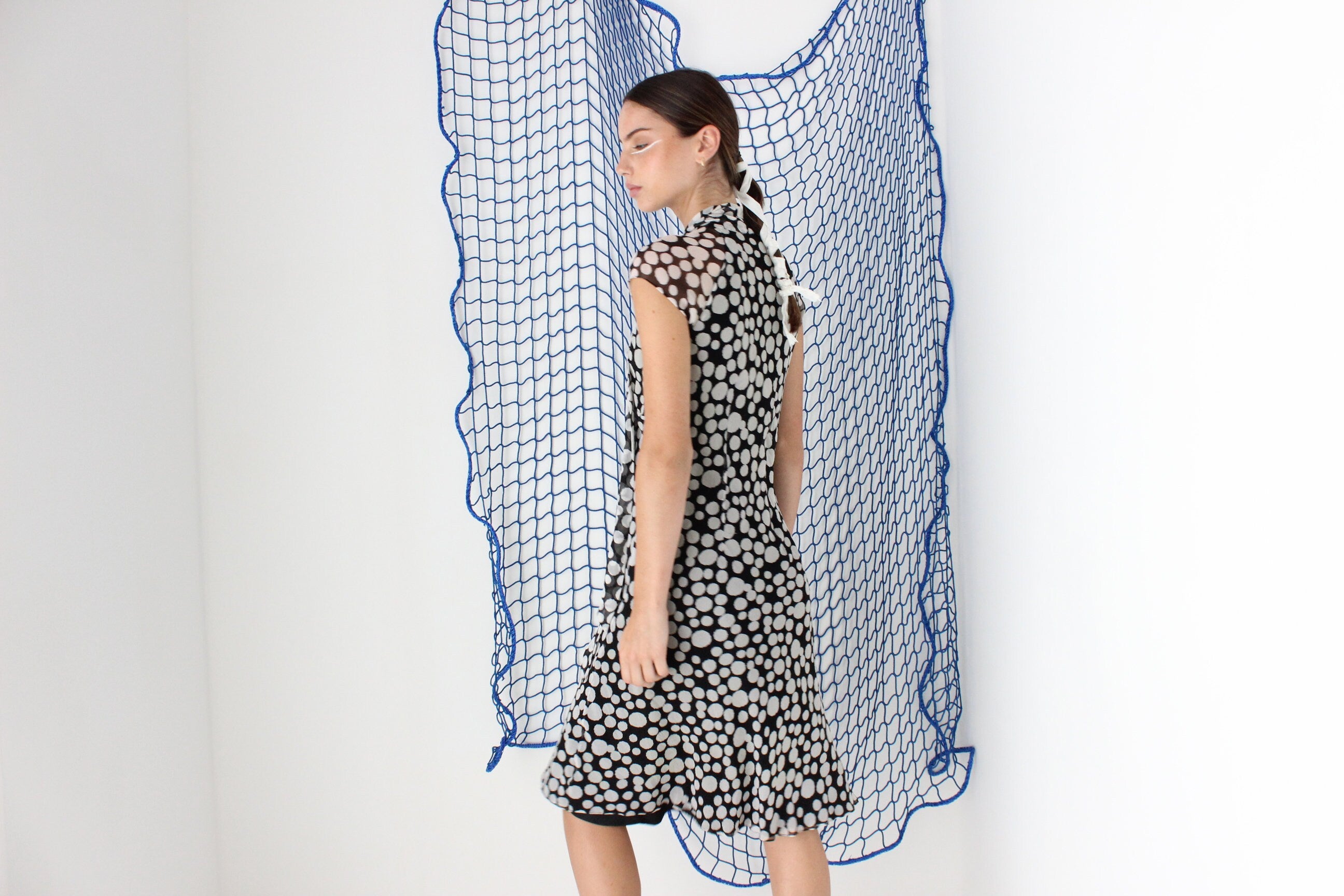 FOUND IN GREECE Y2K Pure Silk Flirty Polka Dot + Tie Neck Dress