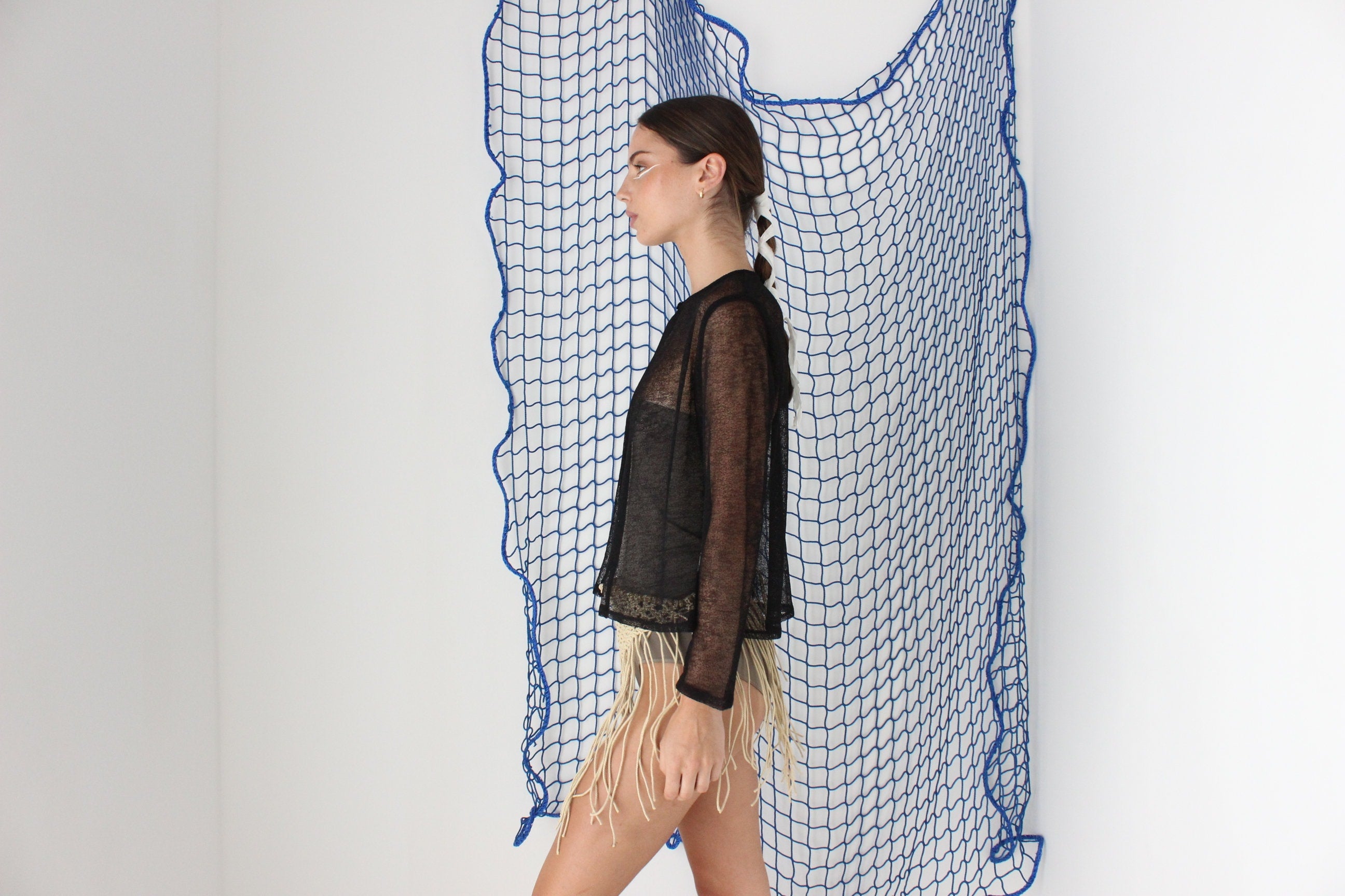 FOUND IN GREECE 90s Sheer Black Mesh Knit Cardigan Top