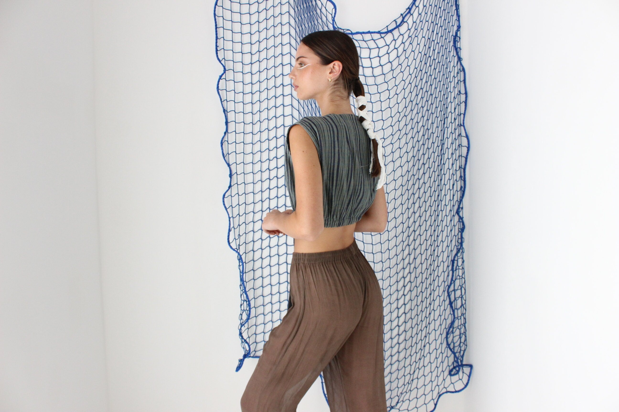 MADE IN GREECE 90s Cotton Gauze Tie Front Crop Top