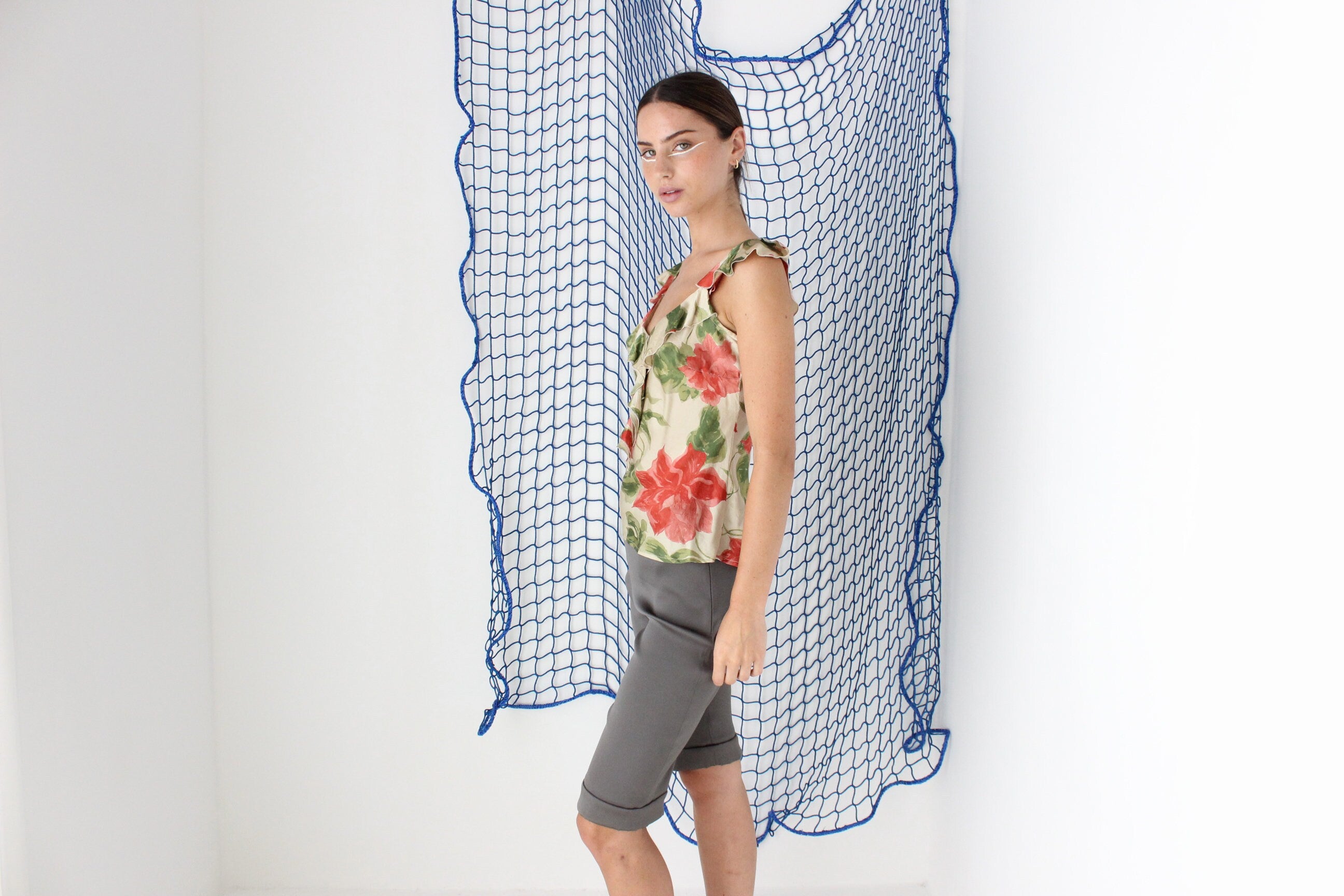 FOUND IN GREECE Y2K Pure Silk Ruffle Rose Cami