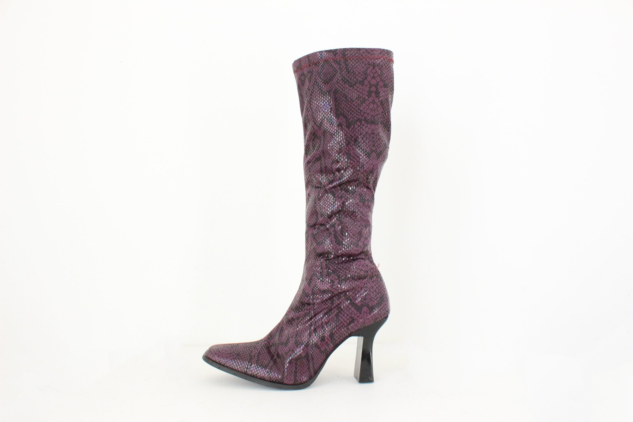 MADE IN ITALY 90s Python Print Fabric Knee High Boots - Euro 39