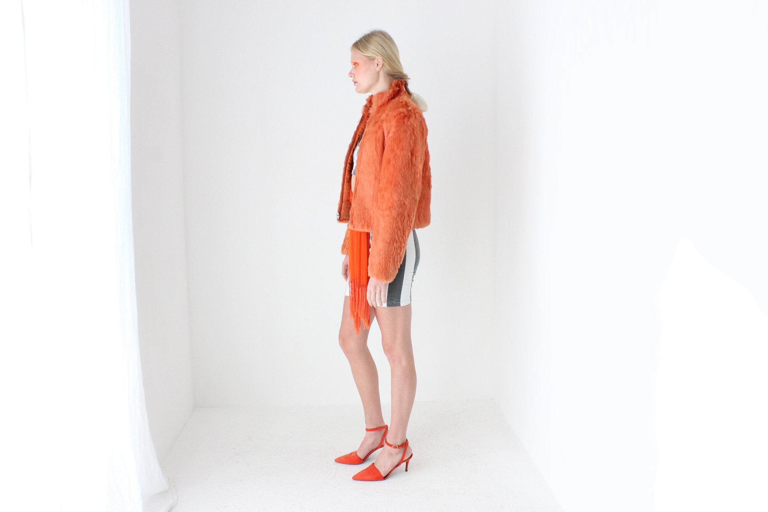 Y2K Real Rabbit Fur Reversible Bomber Jacket