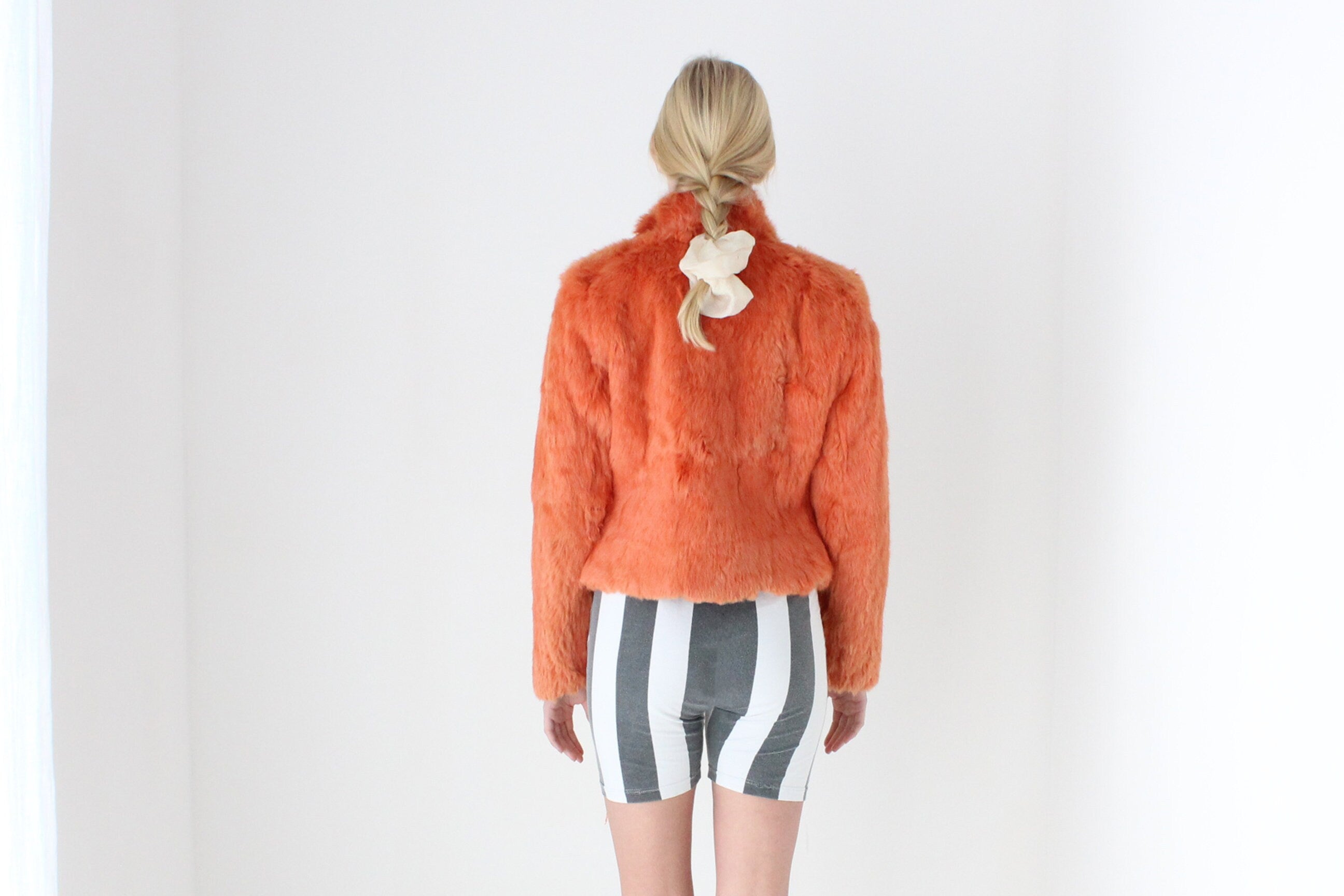 Y2K Real Rabbit Fur Reversible Bomber Jacket