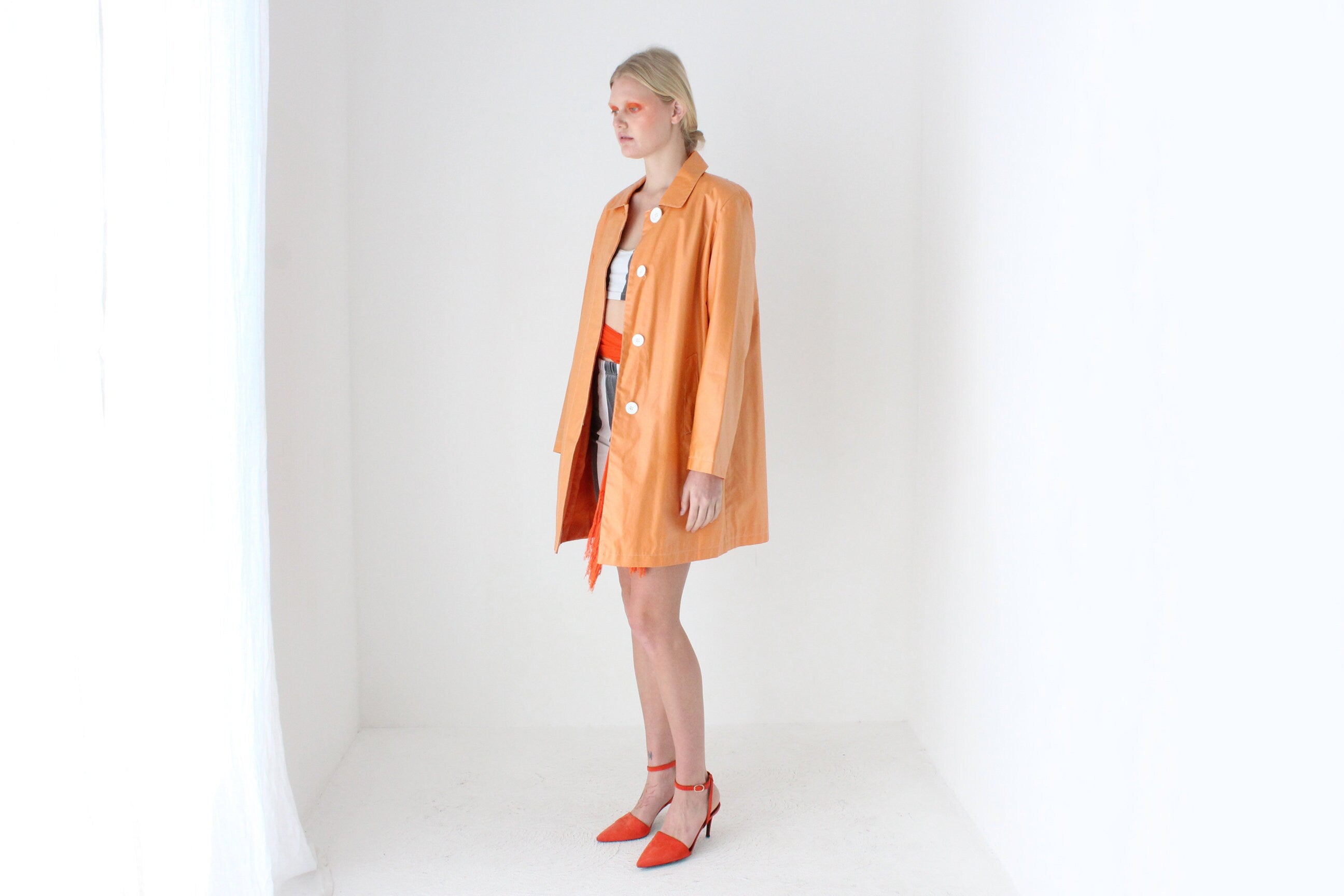 80s Bill Blass Vinyl Coated Cotton Trench Coat