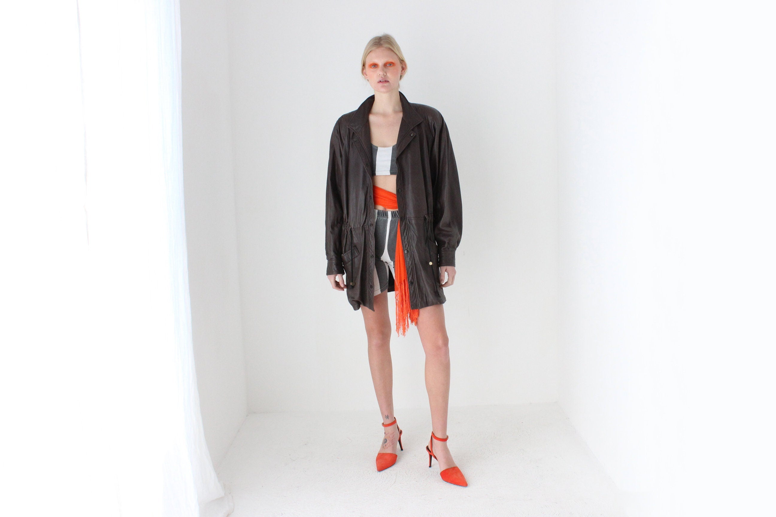 80s Softest Chocolate Leather Unisex Anorak Jacket