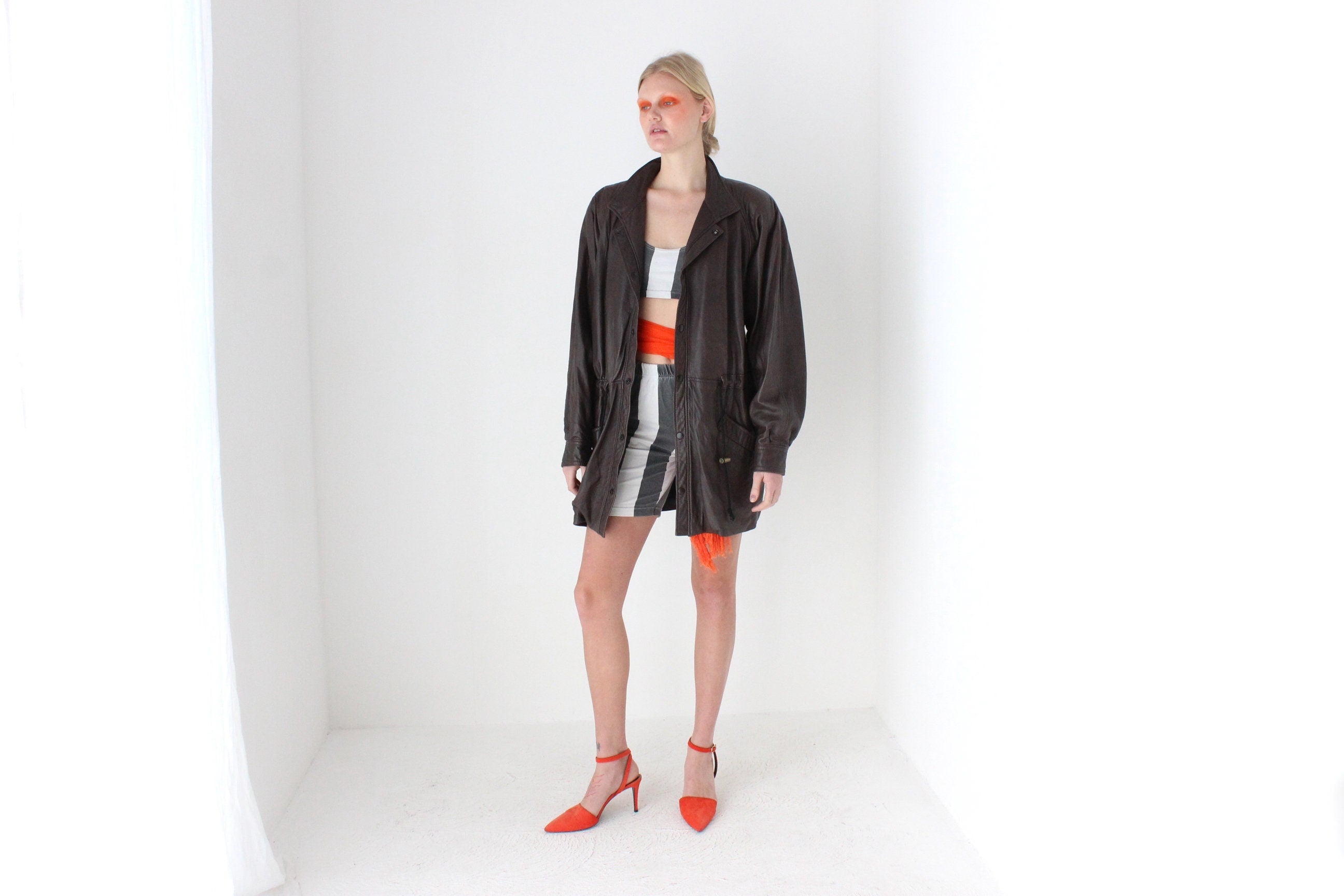 80s Softest Chocolate Leather Unisex Anorak Jacket