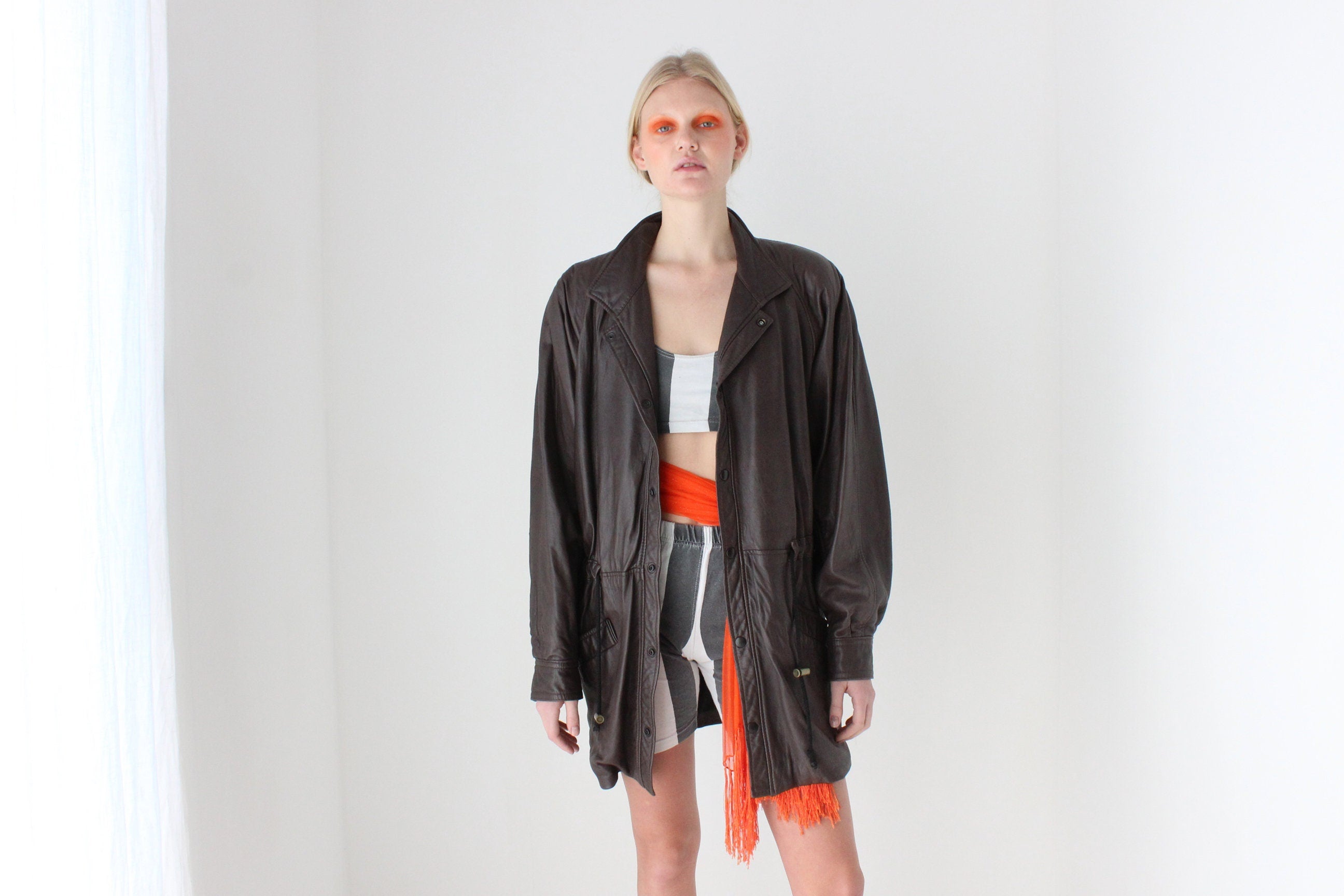 80s Softest Chocolate Leather Unisex Anorak Jacket