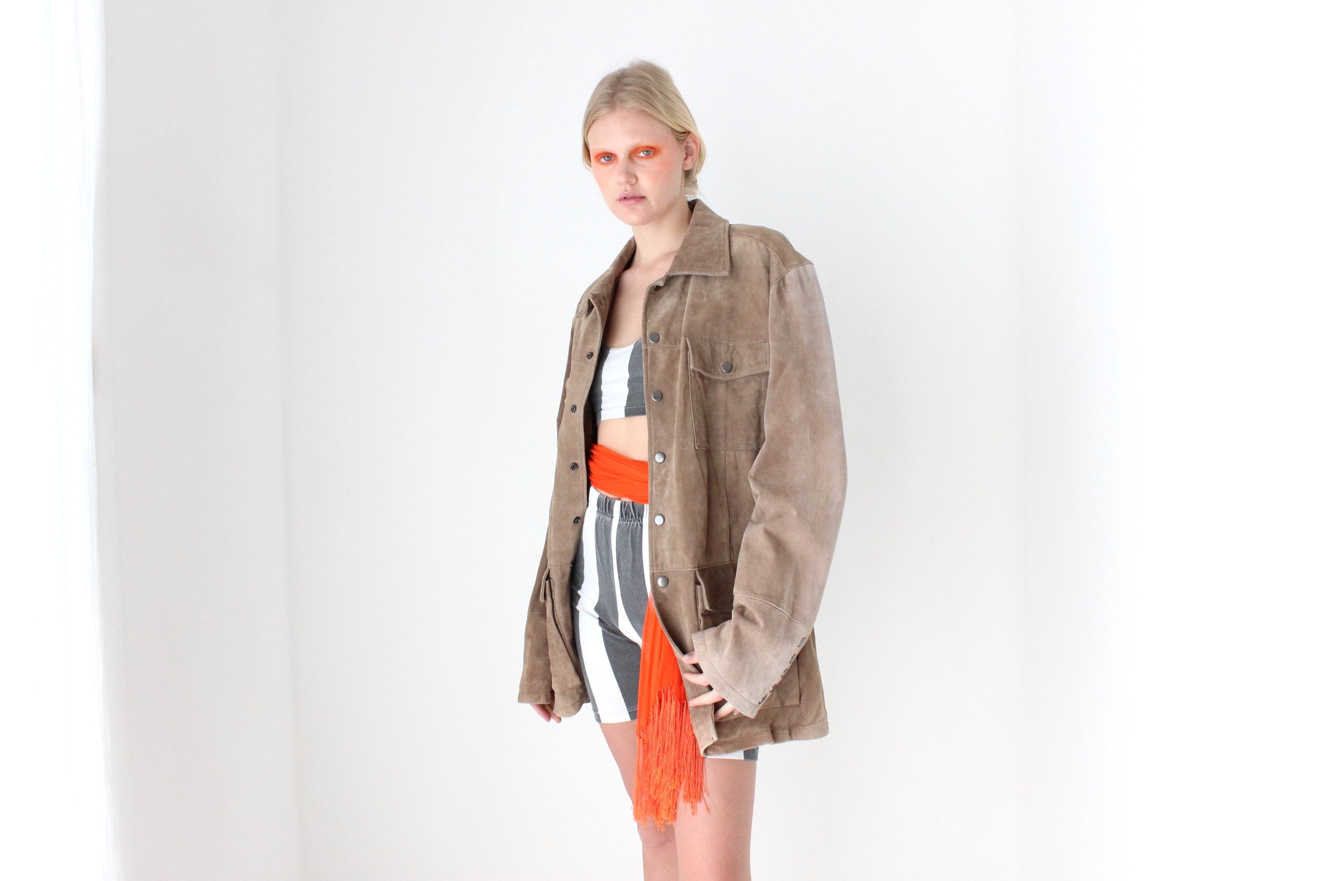 90s Danier Camel Suede Boxy "Cargo" Pocket Jacket