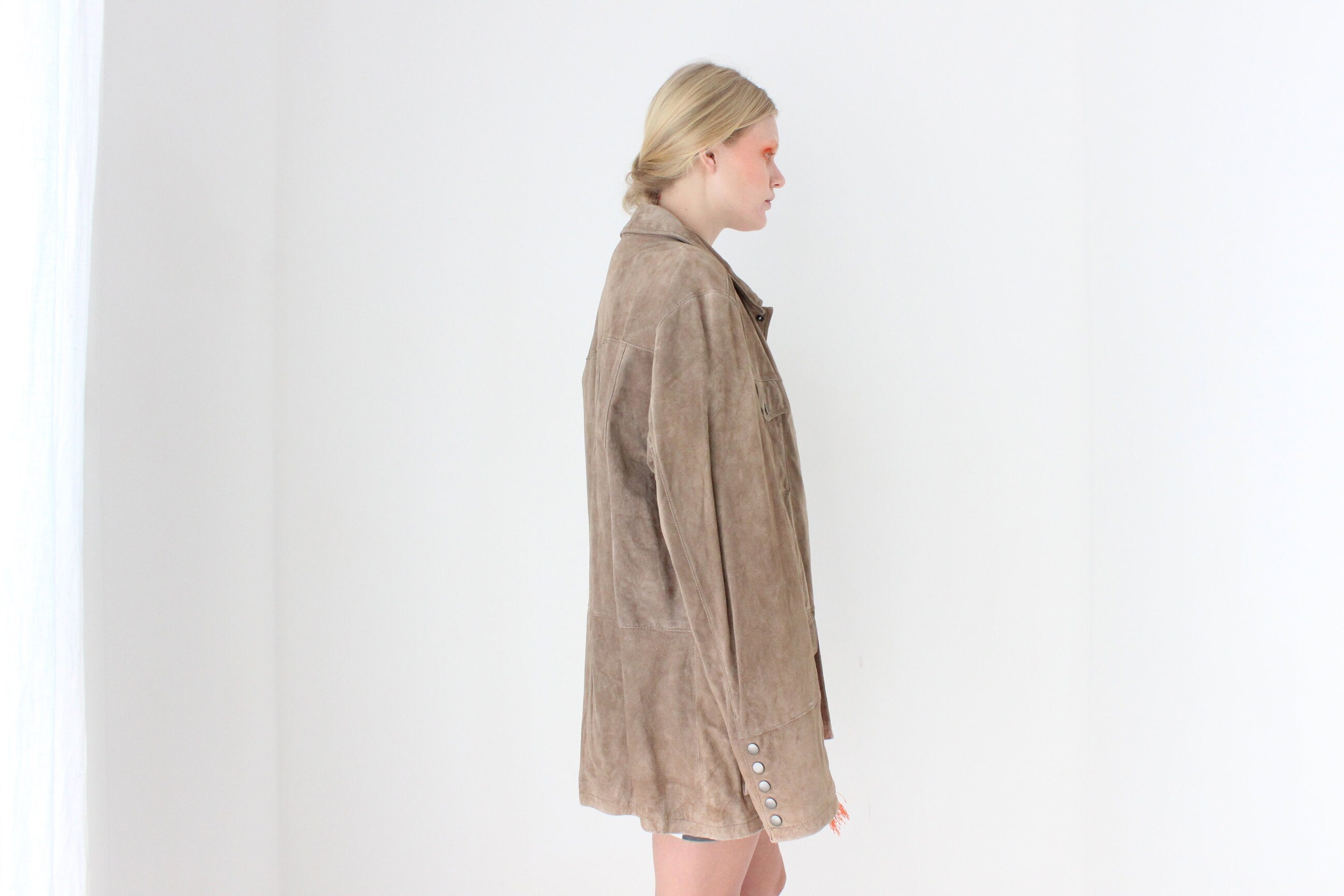 90s Danier Camel Suede Boxy "Cargo" Pocket Jacket