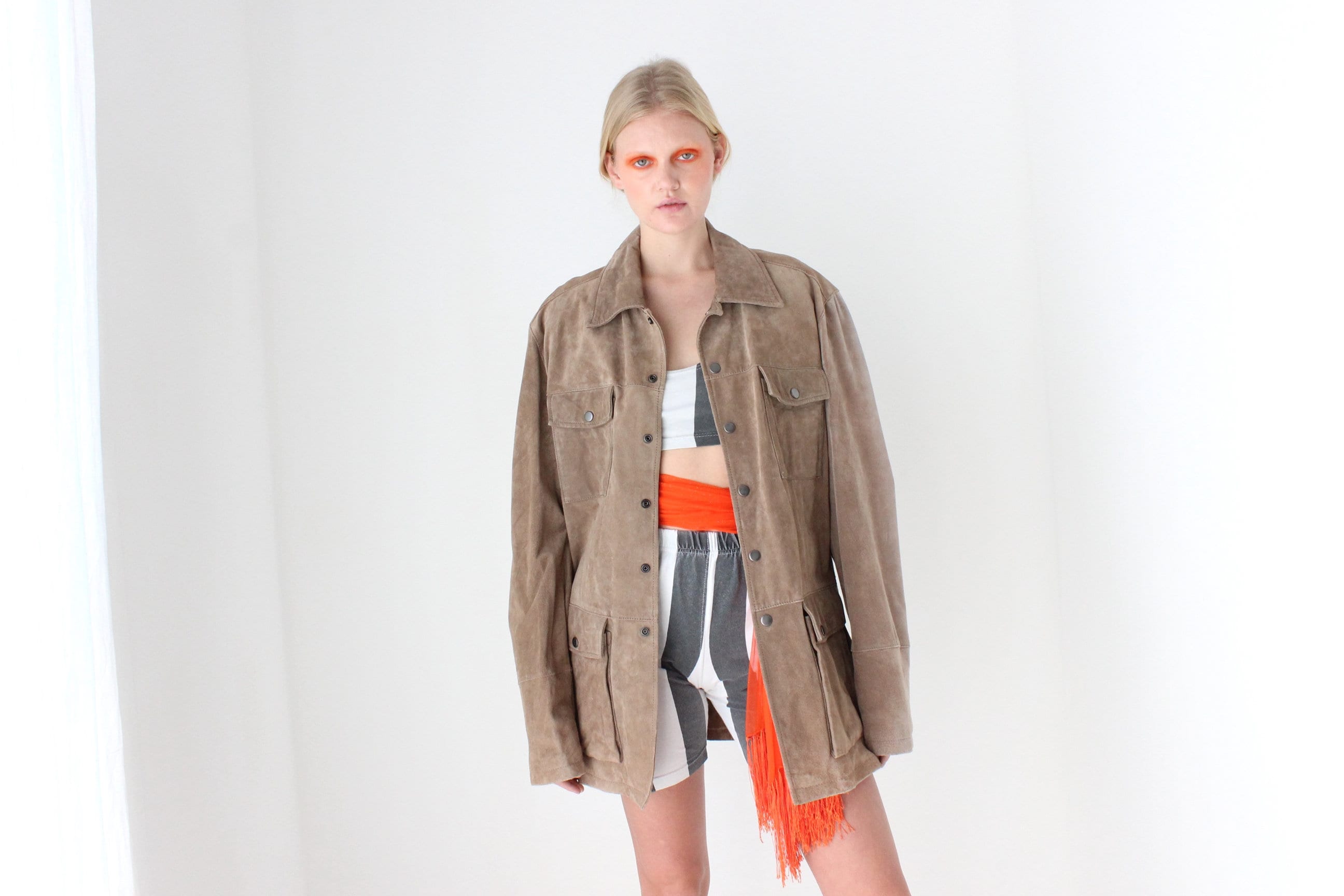 90s Danier Camel Suede Boxy "Cargo" Pocket Jacket